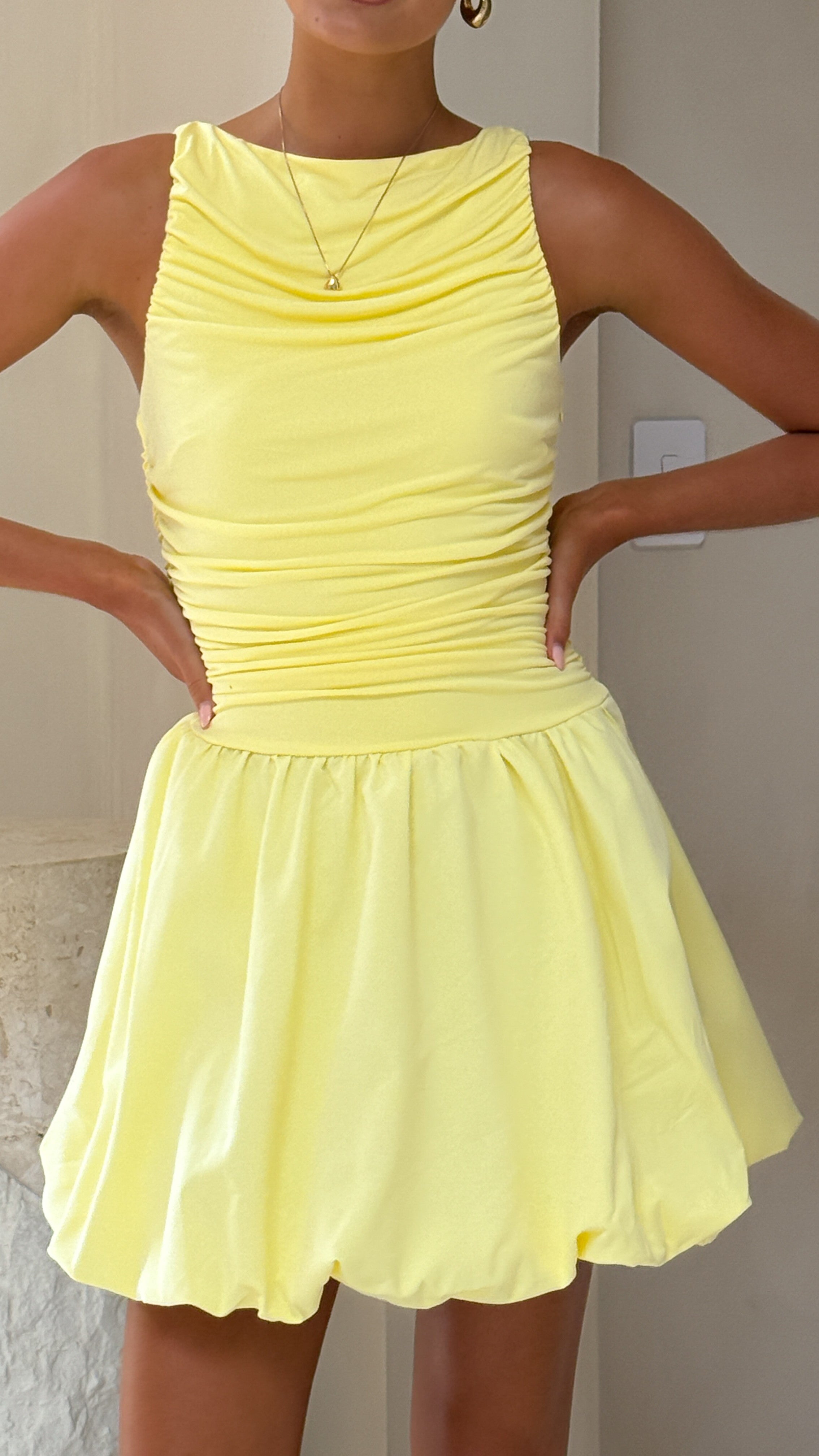 Meera Boat Neck Mini Dress - Lemon - Billy J