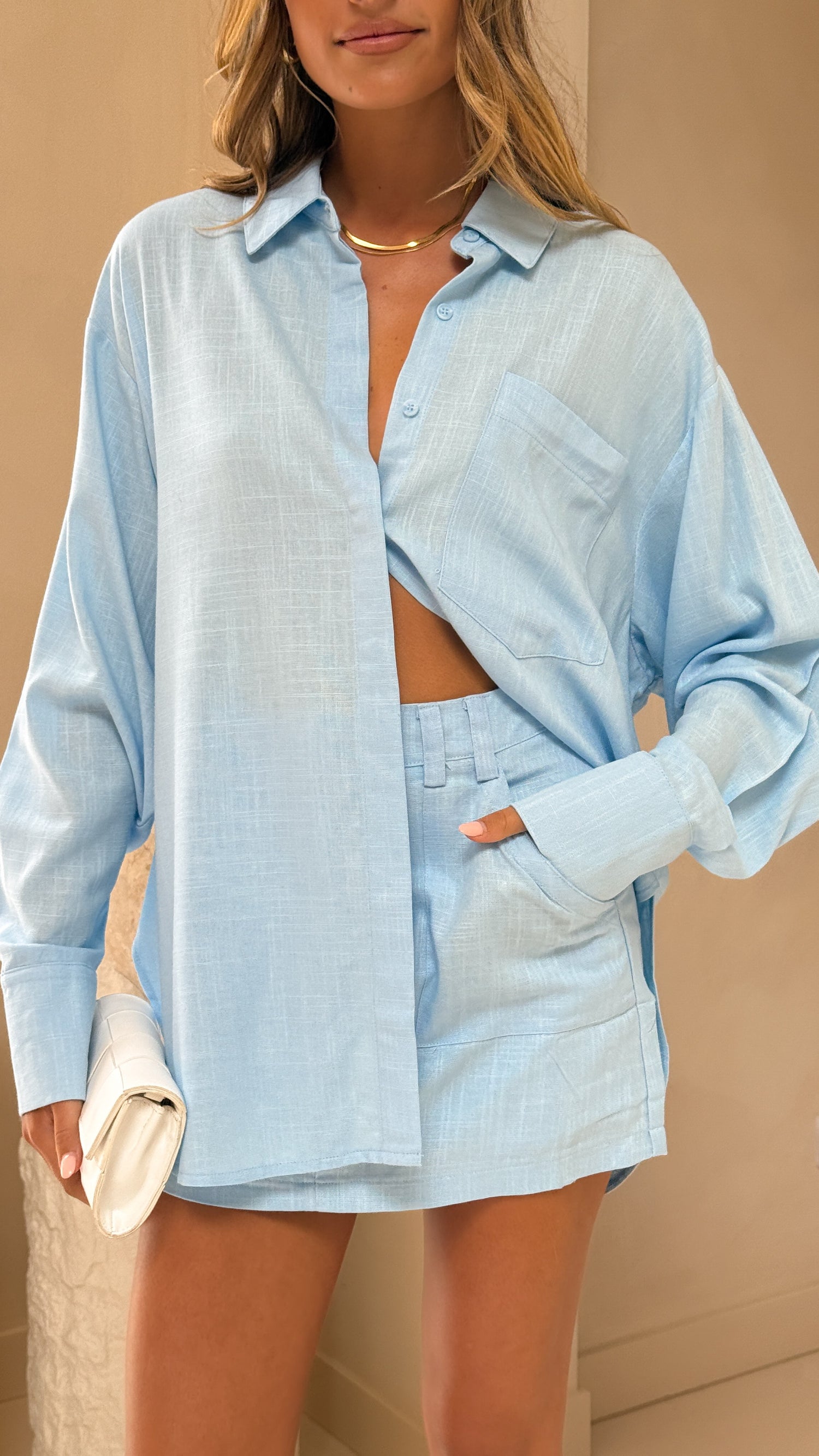Charla Button Up Top - Blue - Billy J