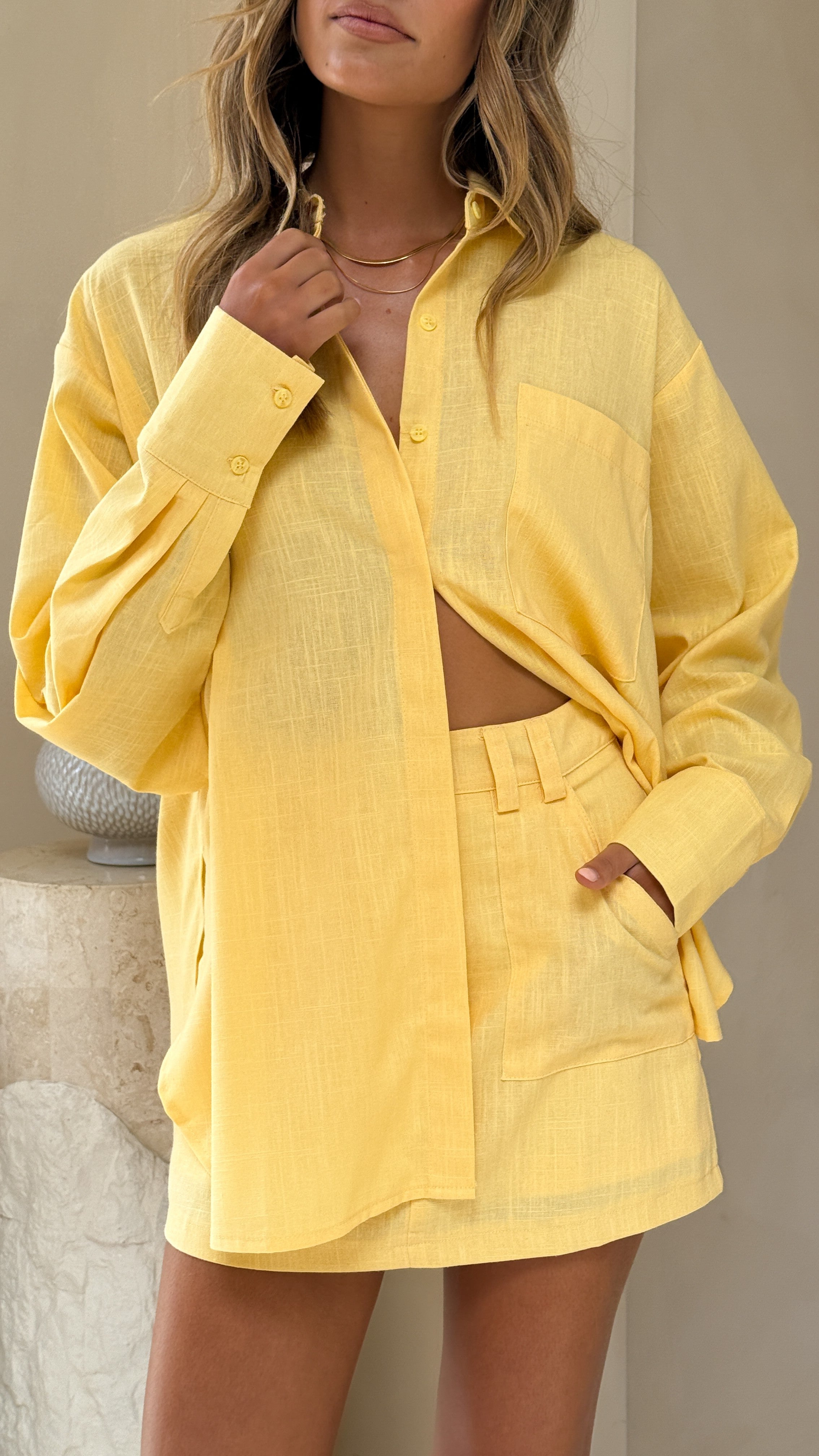 Charla Button Up Top - Yellow - Billy J