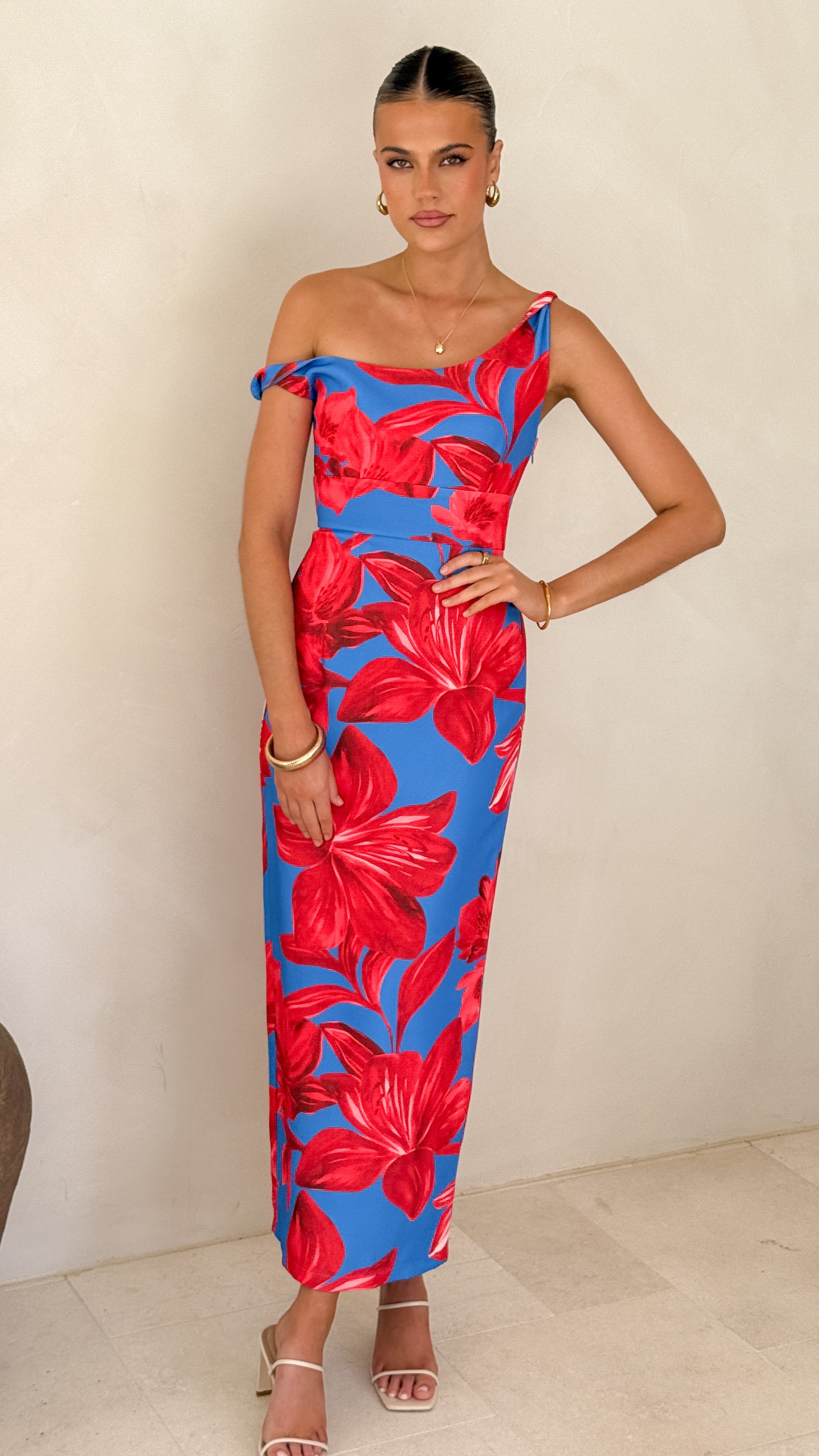 Lorina Maxi Dress - Red/Blue Floral - Billy J