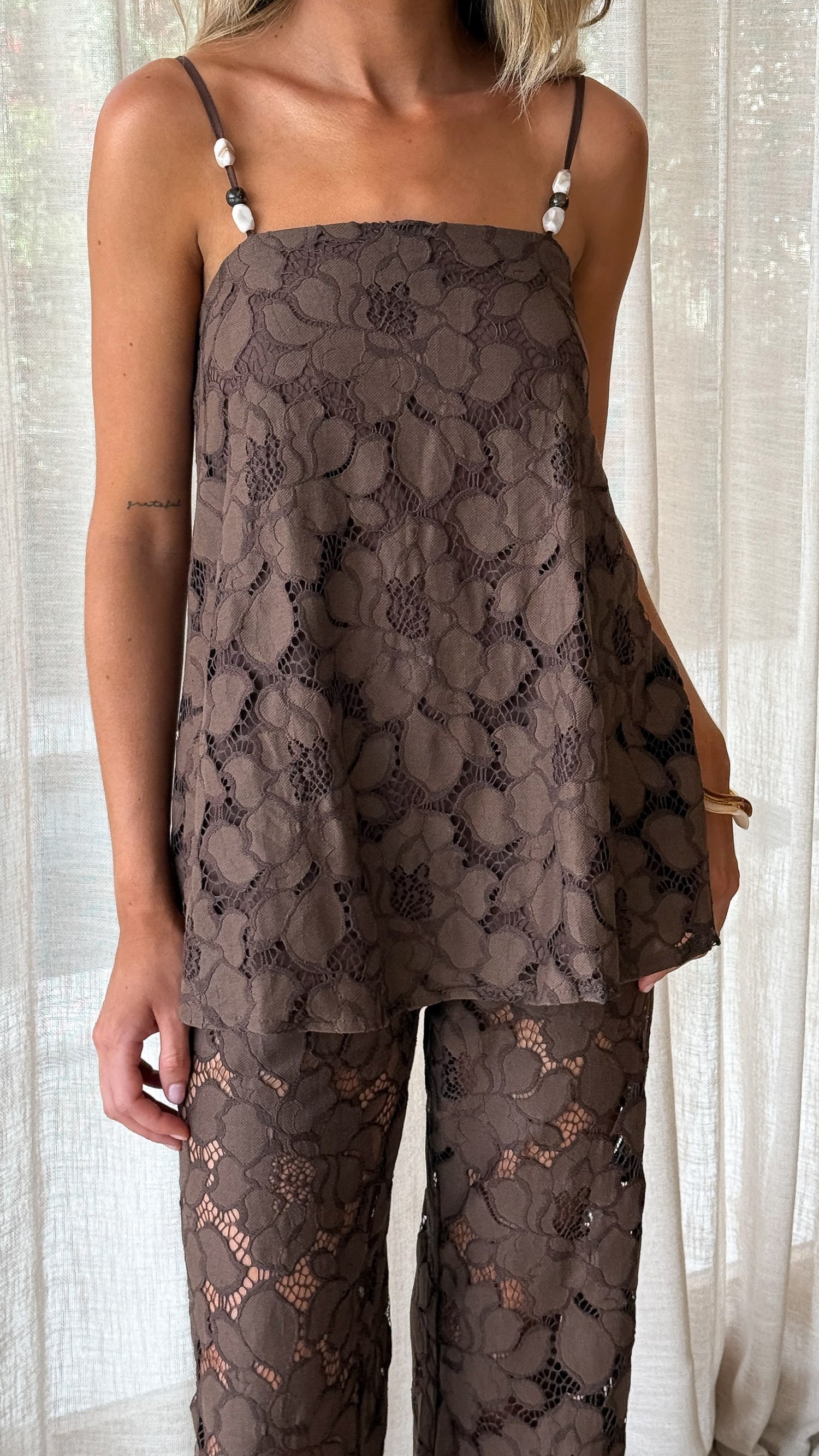 Katharine Lace Top and Pants Set - Chocolate - Billy J