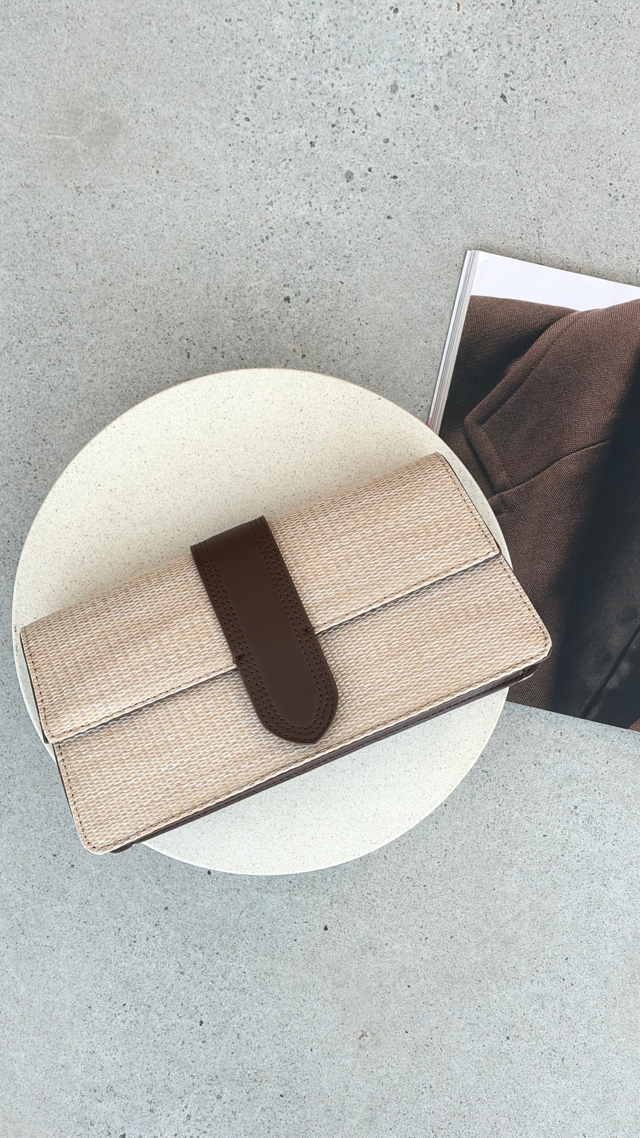 Woven Fold Over Small Bag - Natural - Billy J