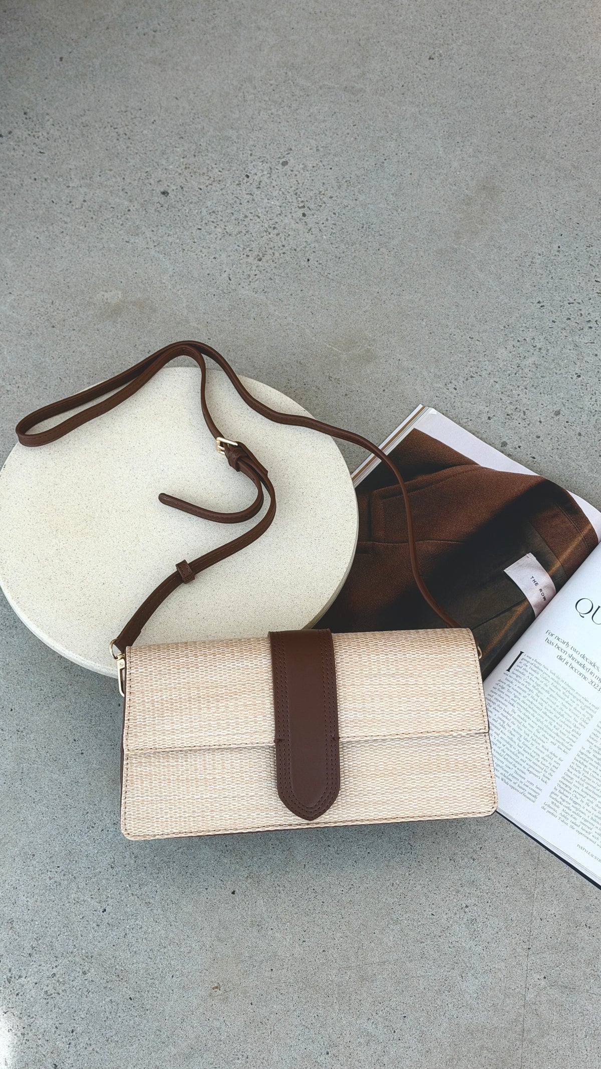 Woven Fold Over Small Bag - Natural - Billy J