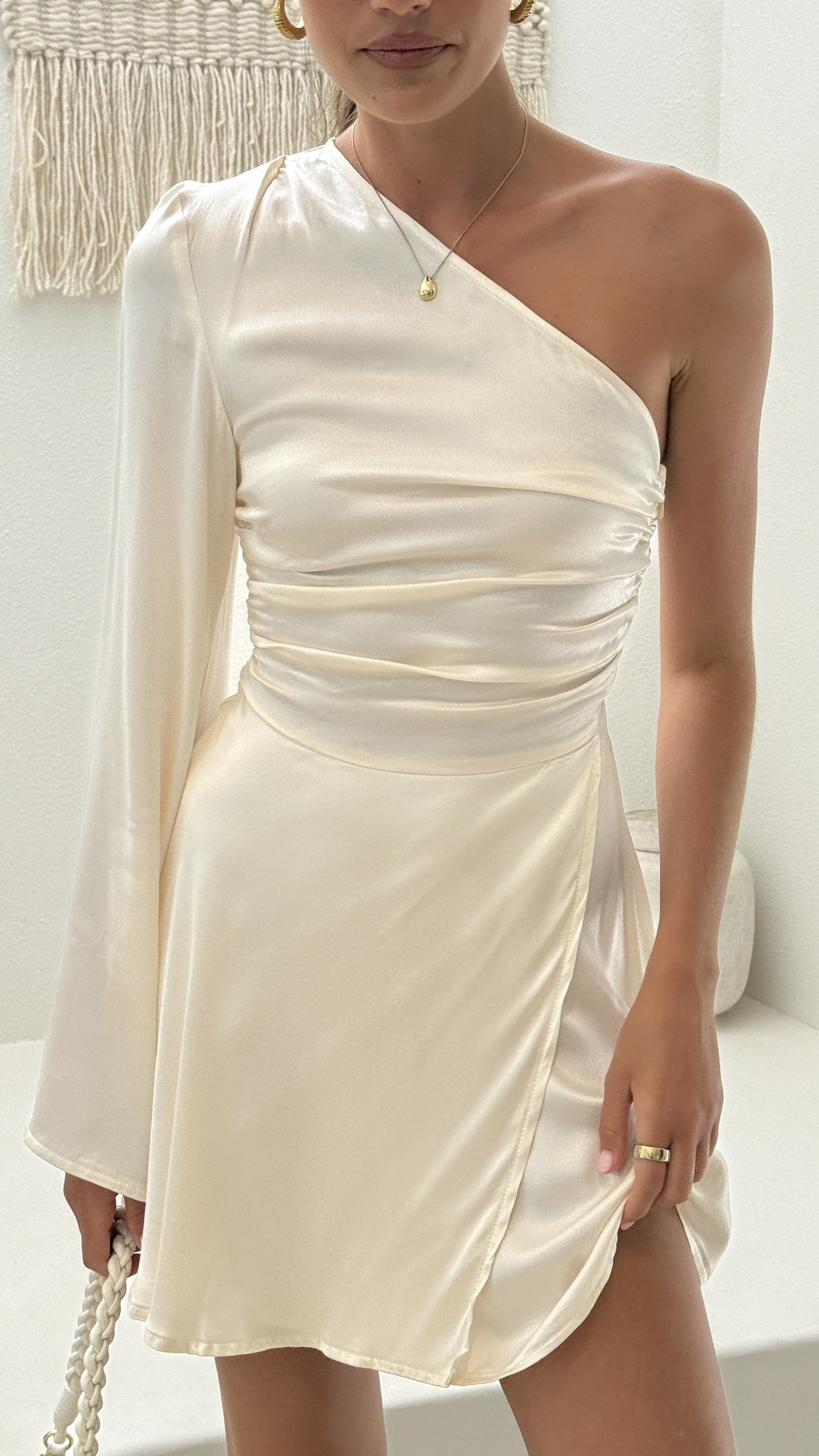 Letty One Shoulder Mini Dress - Cream - Billy J