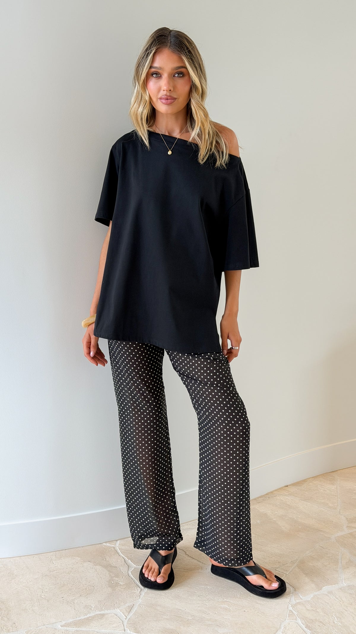 Reda Semi Sheer Pants - Black/White Spot - Billy J