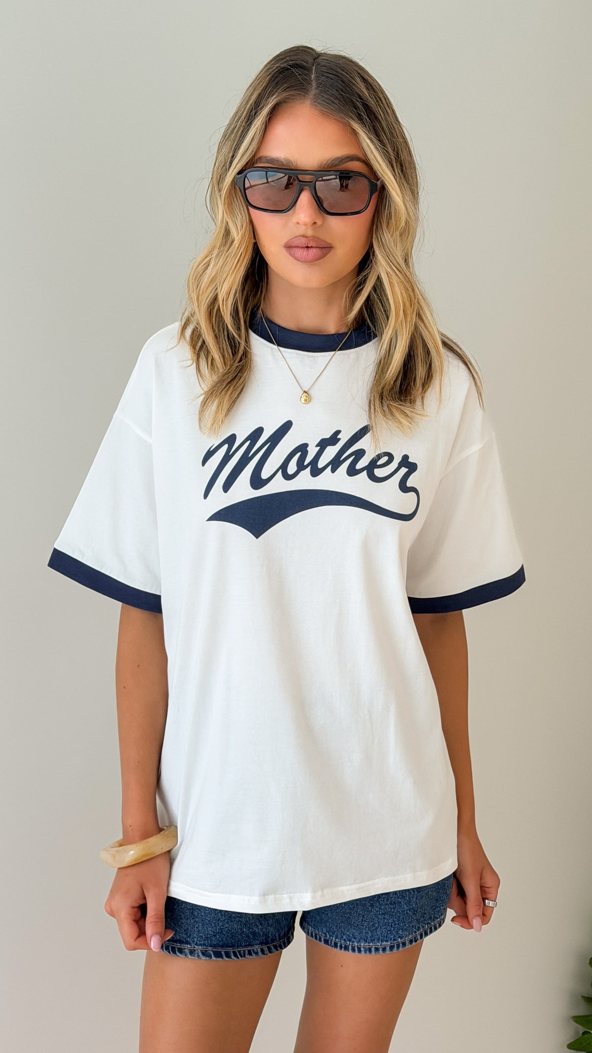 Mother Oversized Tee - White/Navy - Billy J