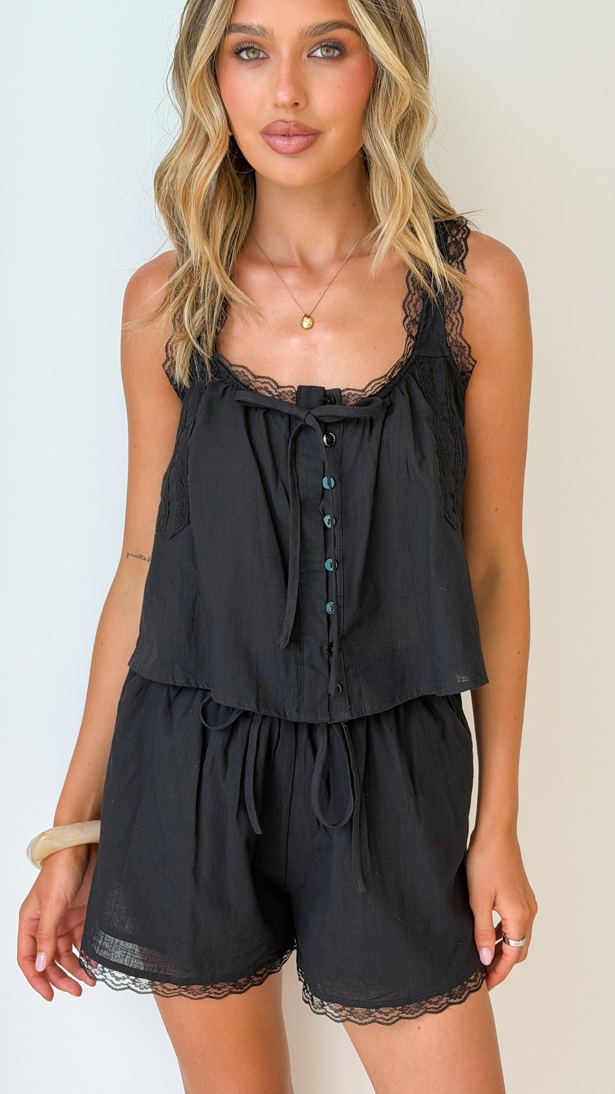 Odele Top and Shorts Set - Black/Lace - Billy J