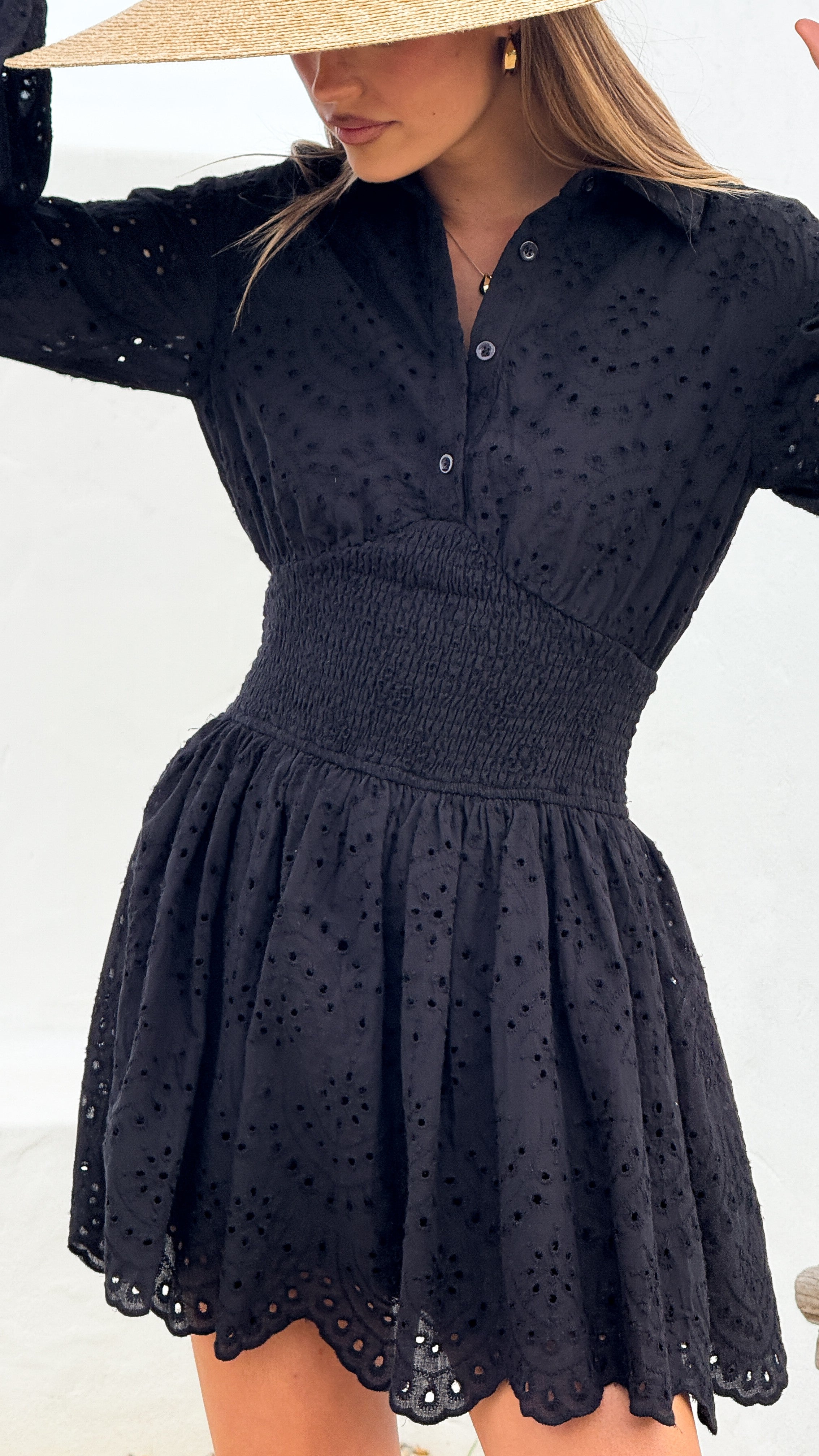 Brittney Long Sleeve Mini Dress - Black - Billy J