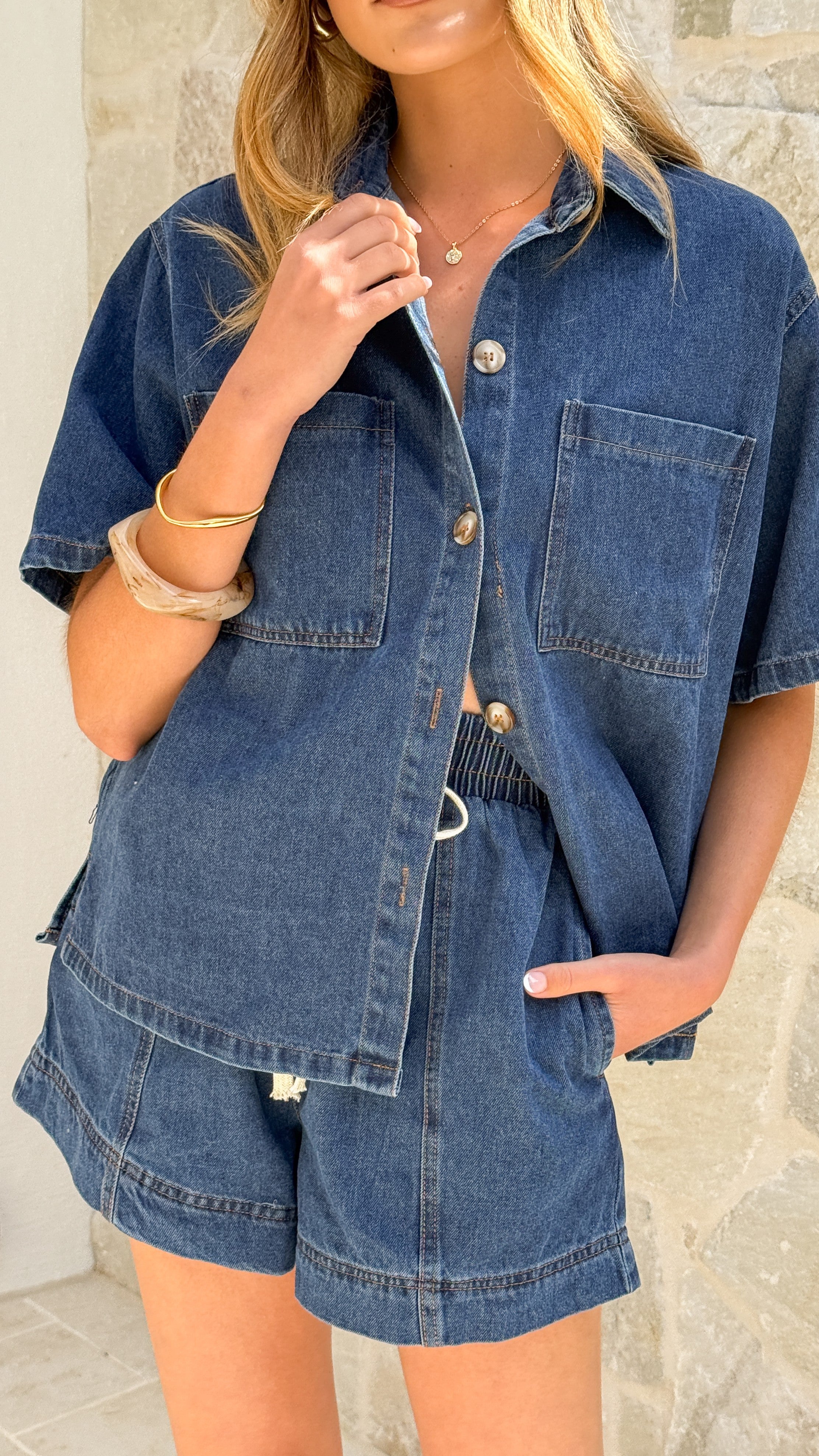 Adia Top and Shorts Set - Dark Denim - Billy J
