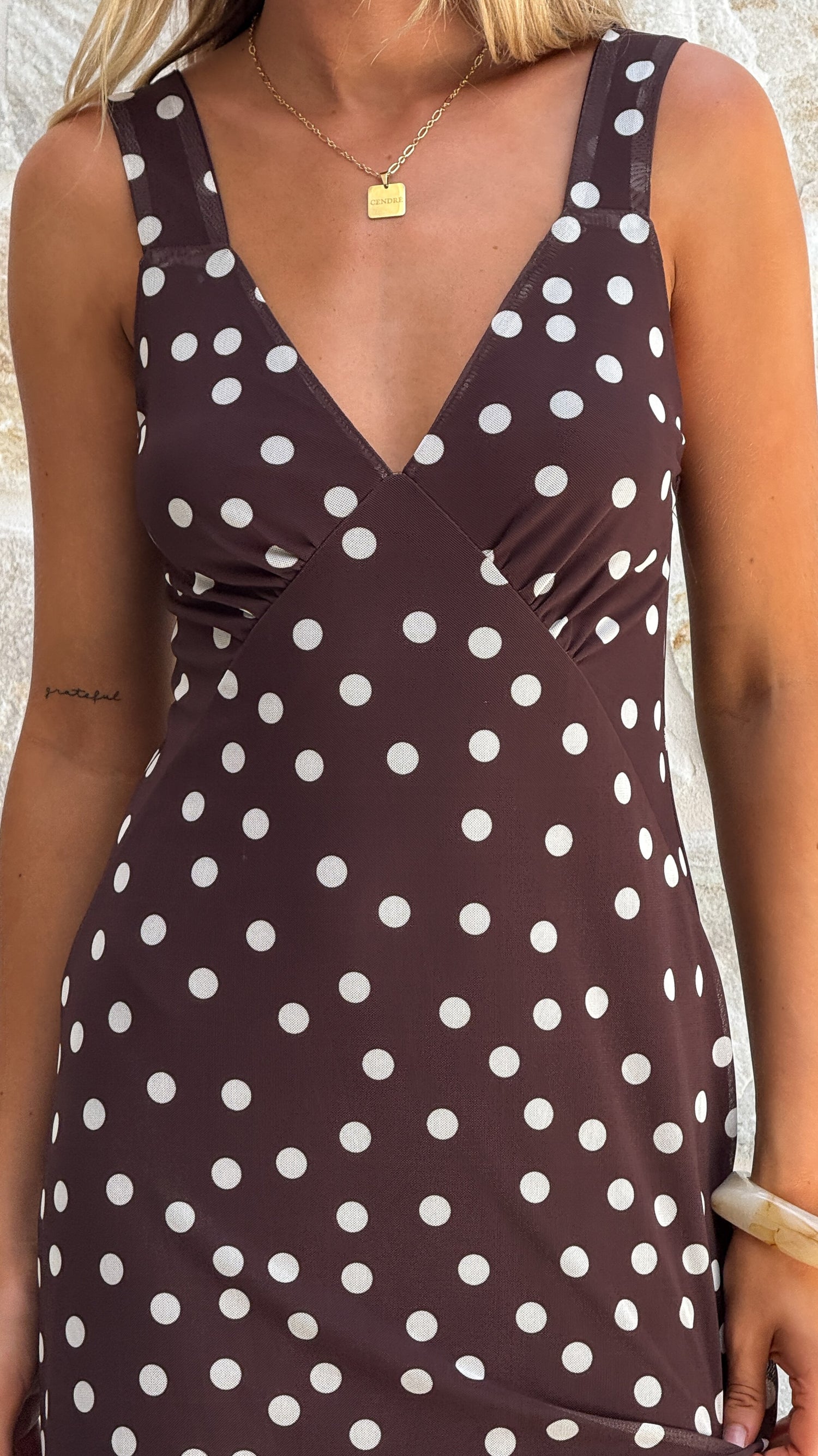 Cassara Maxi Dress - Chocolate / White Polka Dot - Billy J