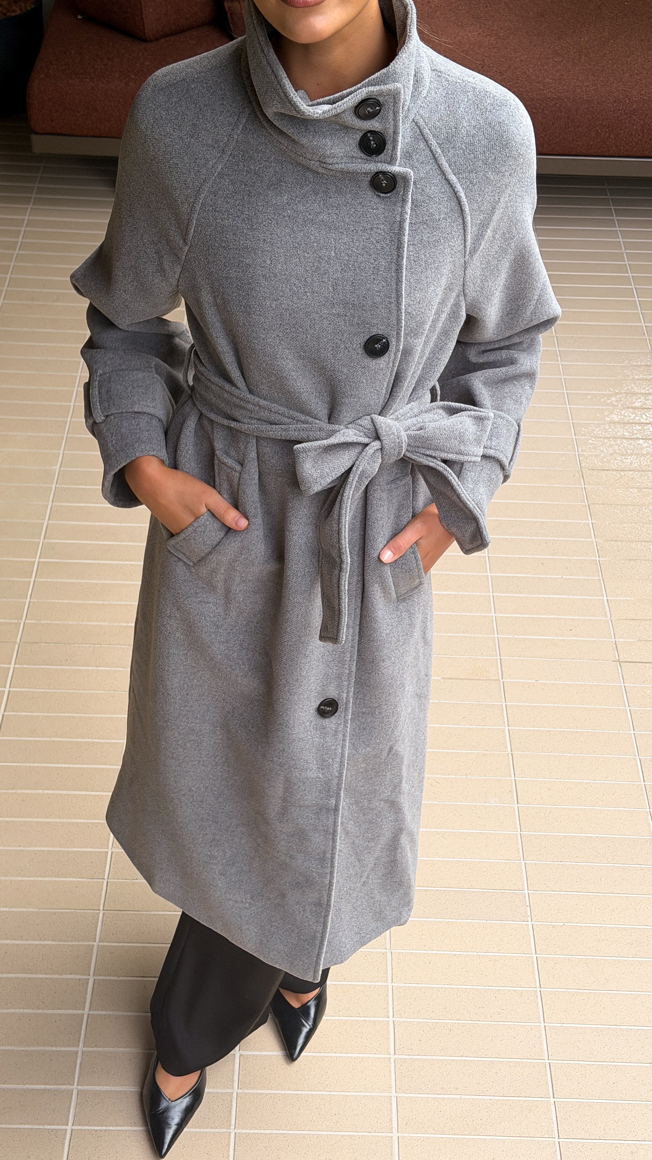 Eden Funnel Neck Coat - Grey - Billy J
