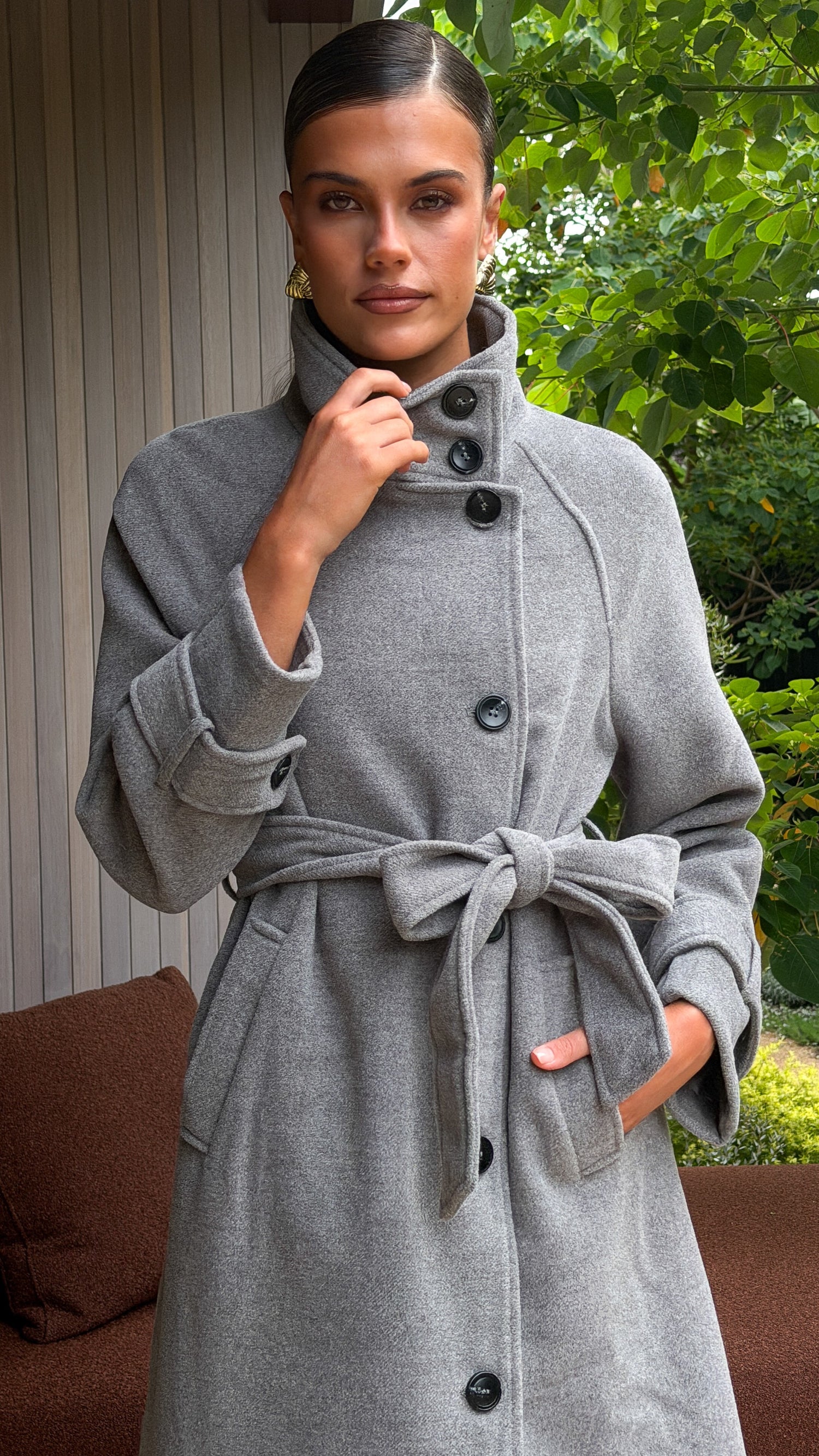 Eden Funnel Neck Coat - Grey - Billy J