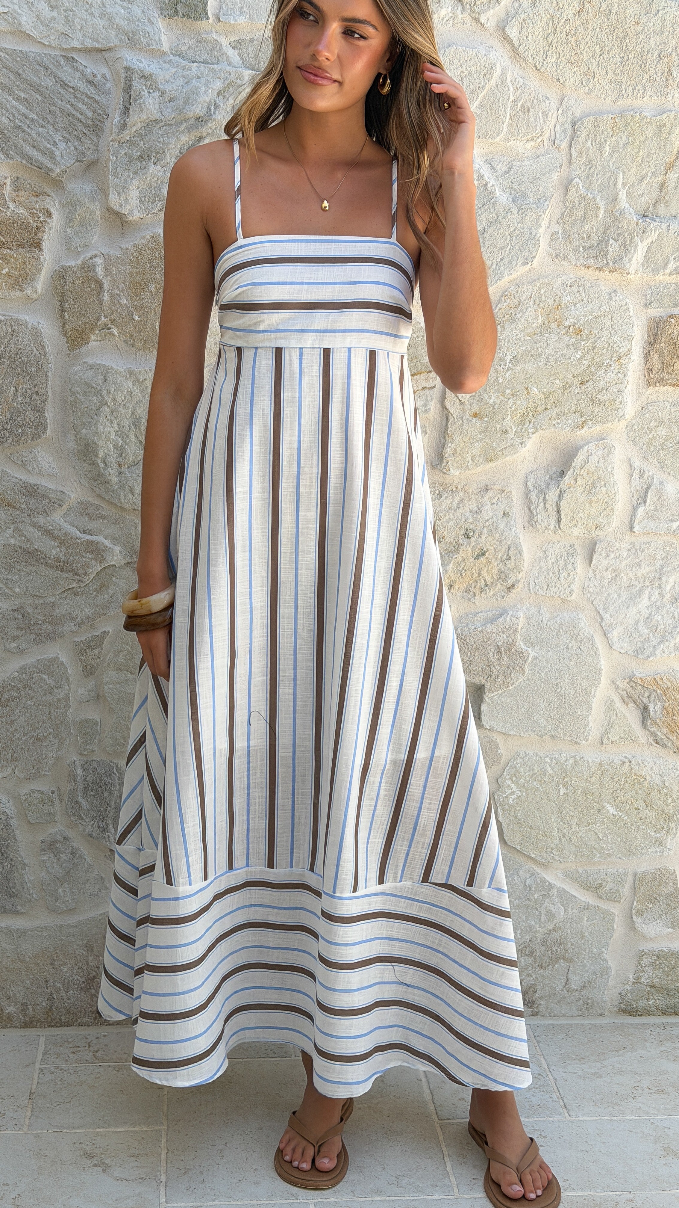 Marcel Maxi Dress - Choc/Blue Stripe - Billy J