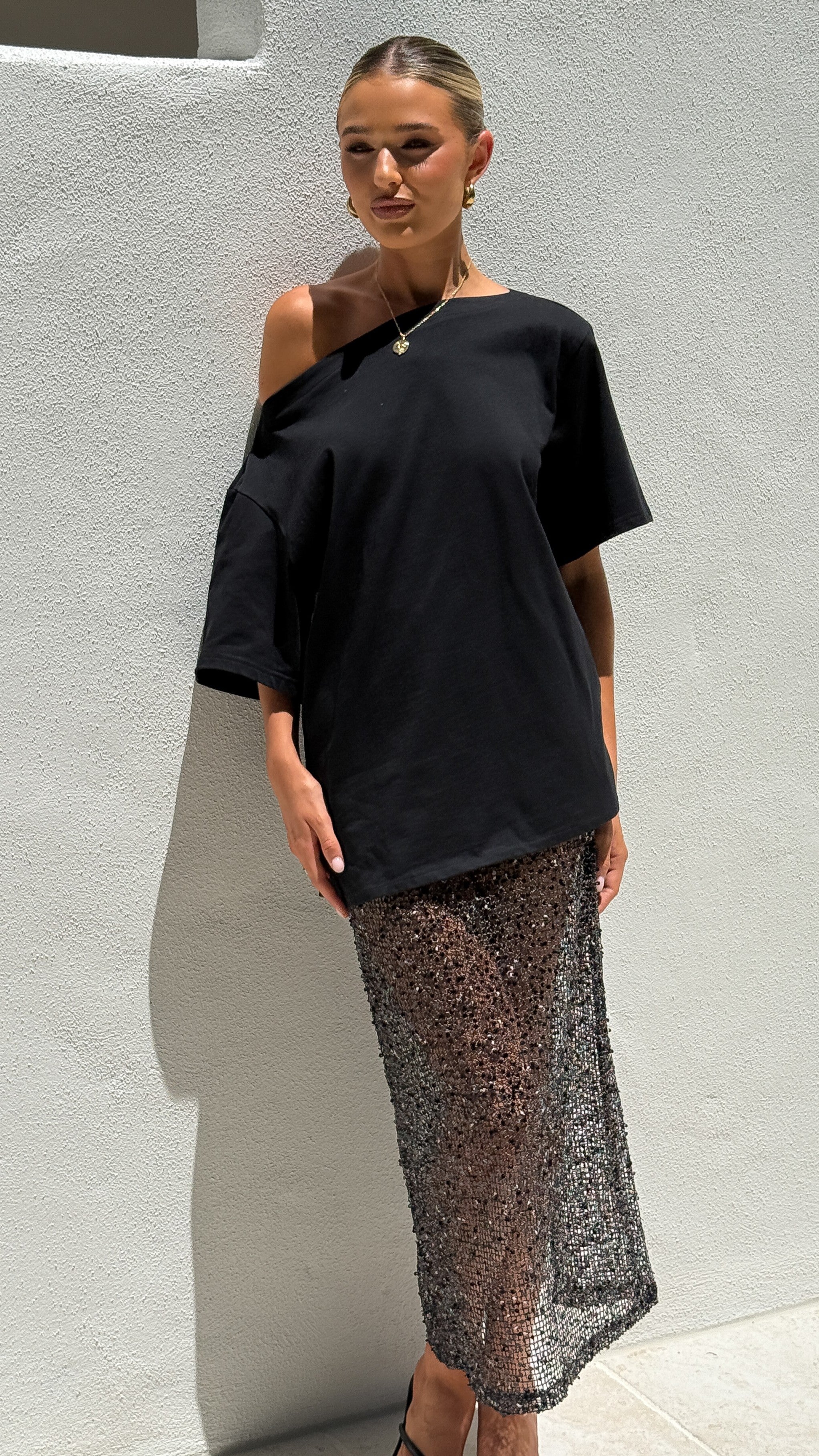 Verlo Sequins Maxi Skirt - Black - Billy J