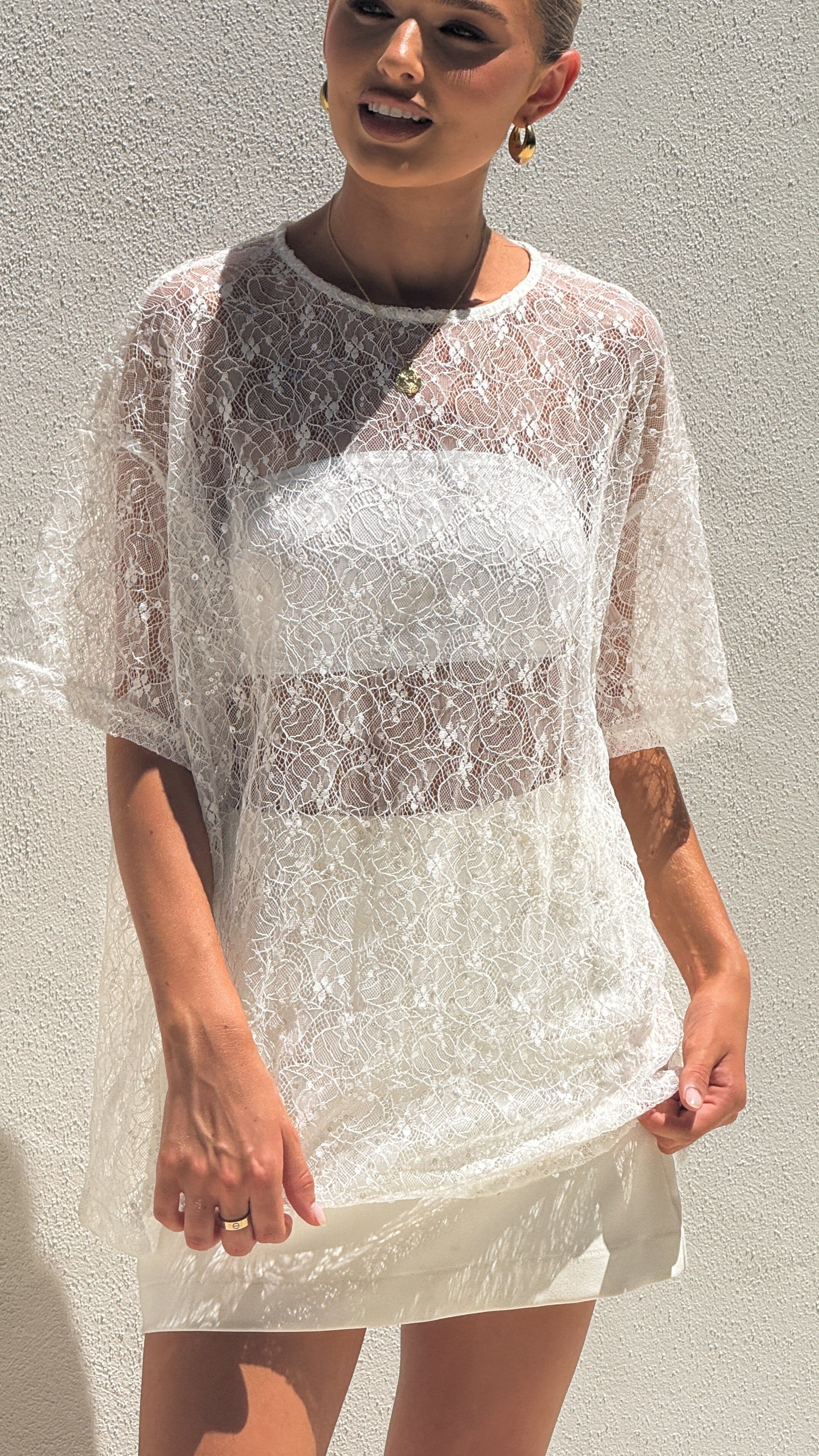 Zebia Sheer Sequin Lace Top - White - Buy Women's Tops - Billy J