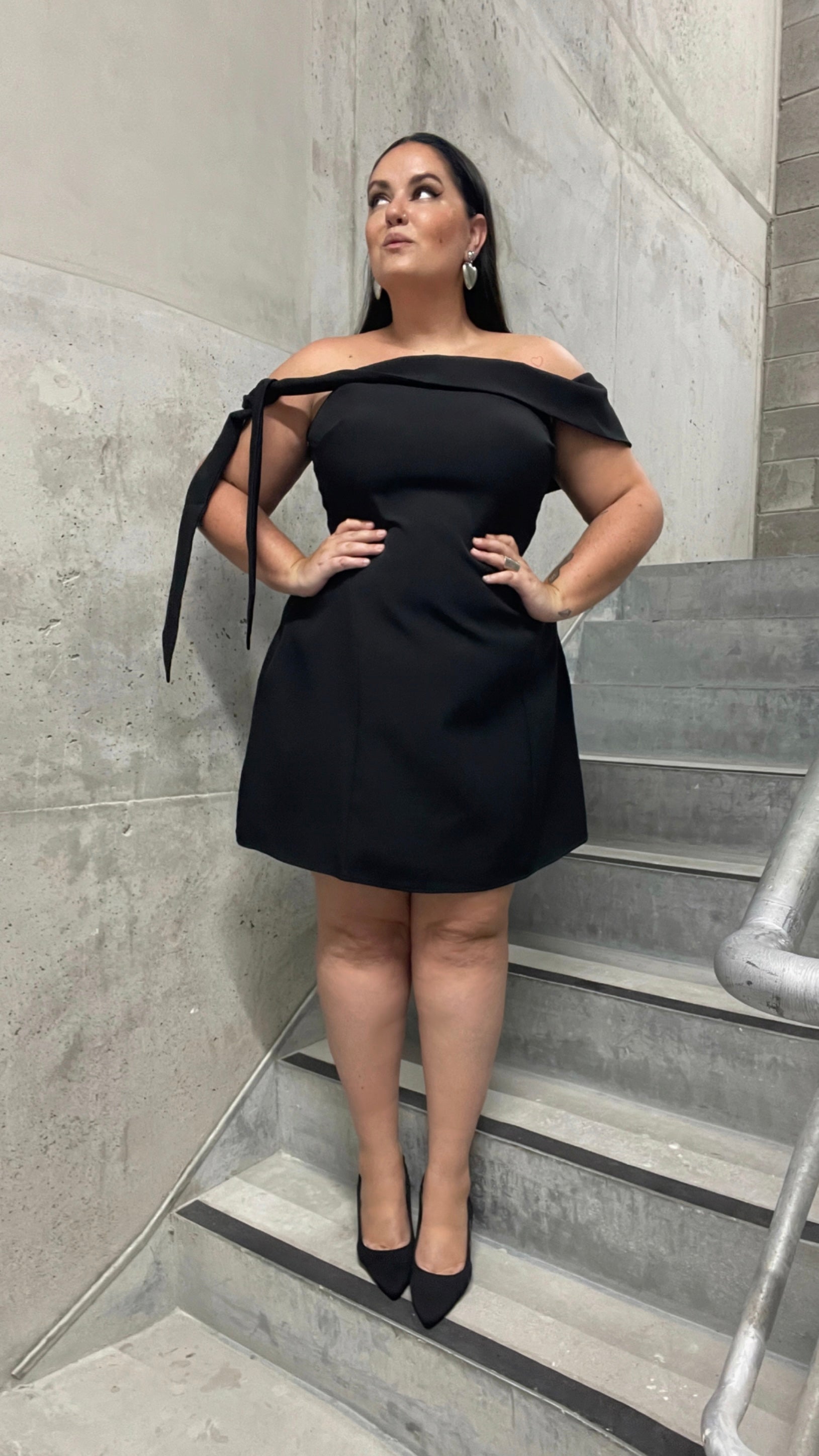 Halen Off Shoulder Mini Dress - Black - Billy J