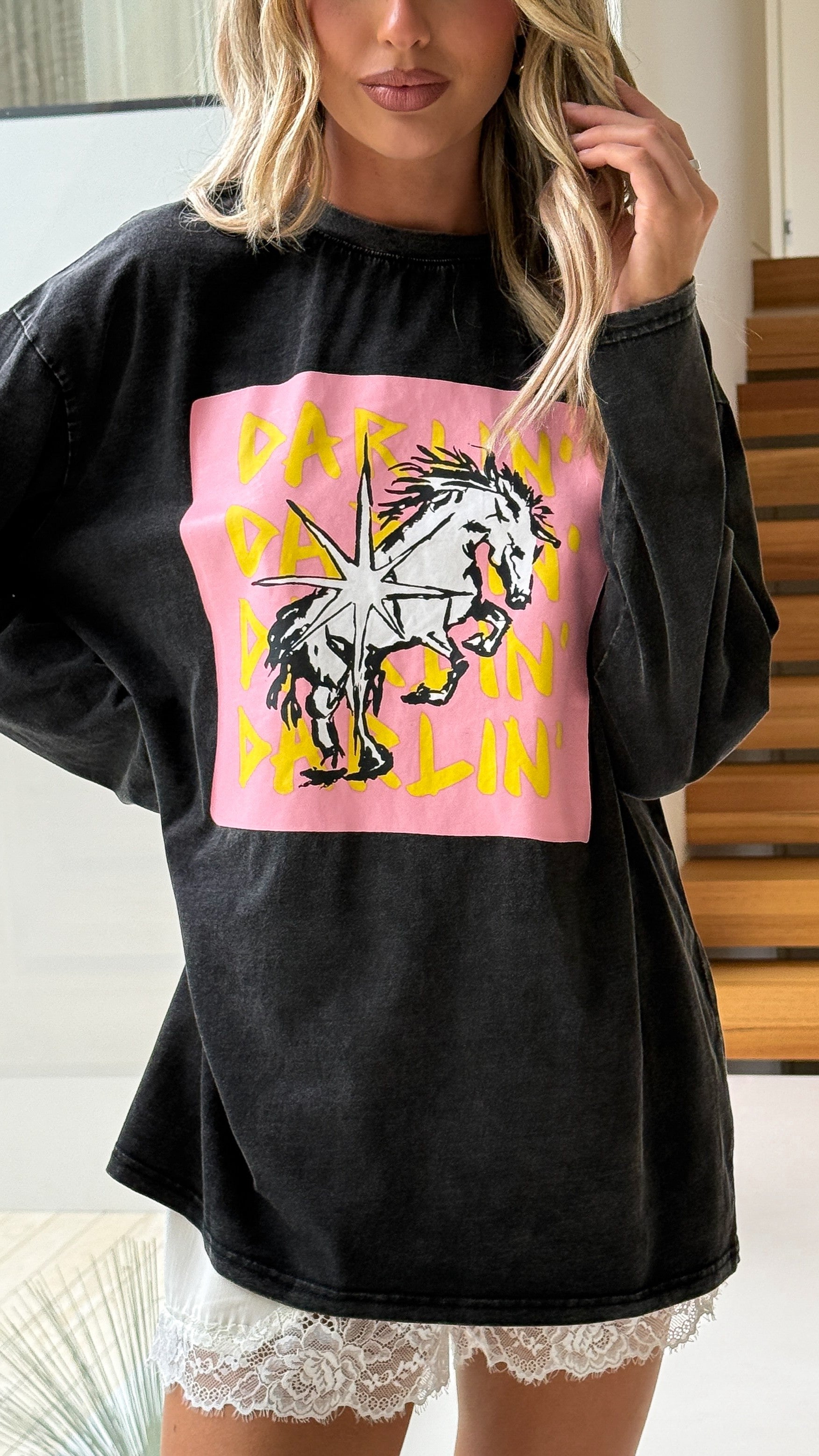 Darlin Long Sleeve Tee - Washed Black - Billy J