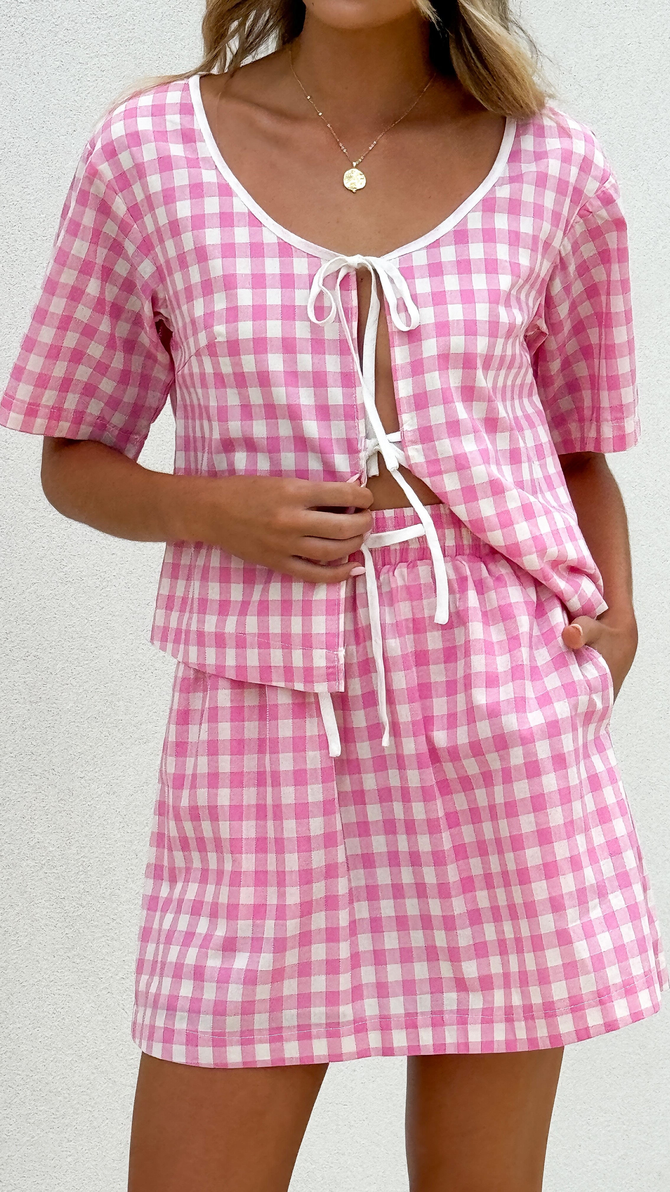 Madison Mini Skirt - Pink/White Gingham - Billy J