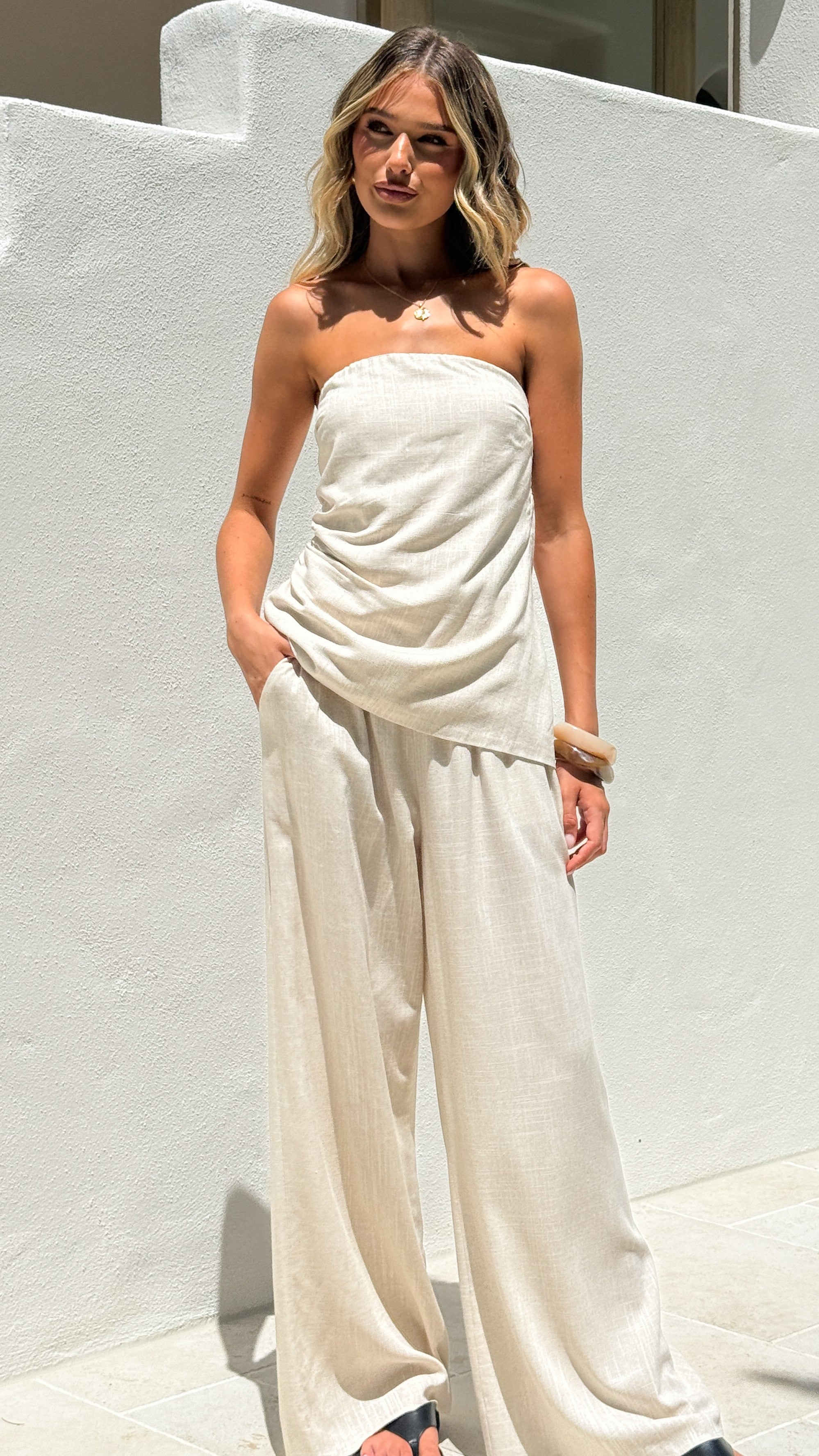 Yuki Strapless Top and Pants Set - Oatmeal - Billy J