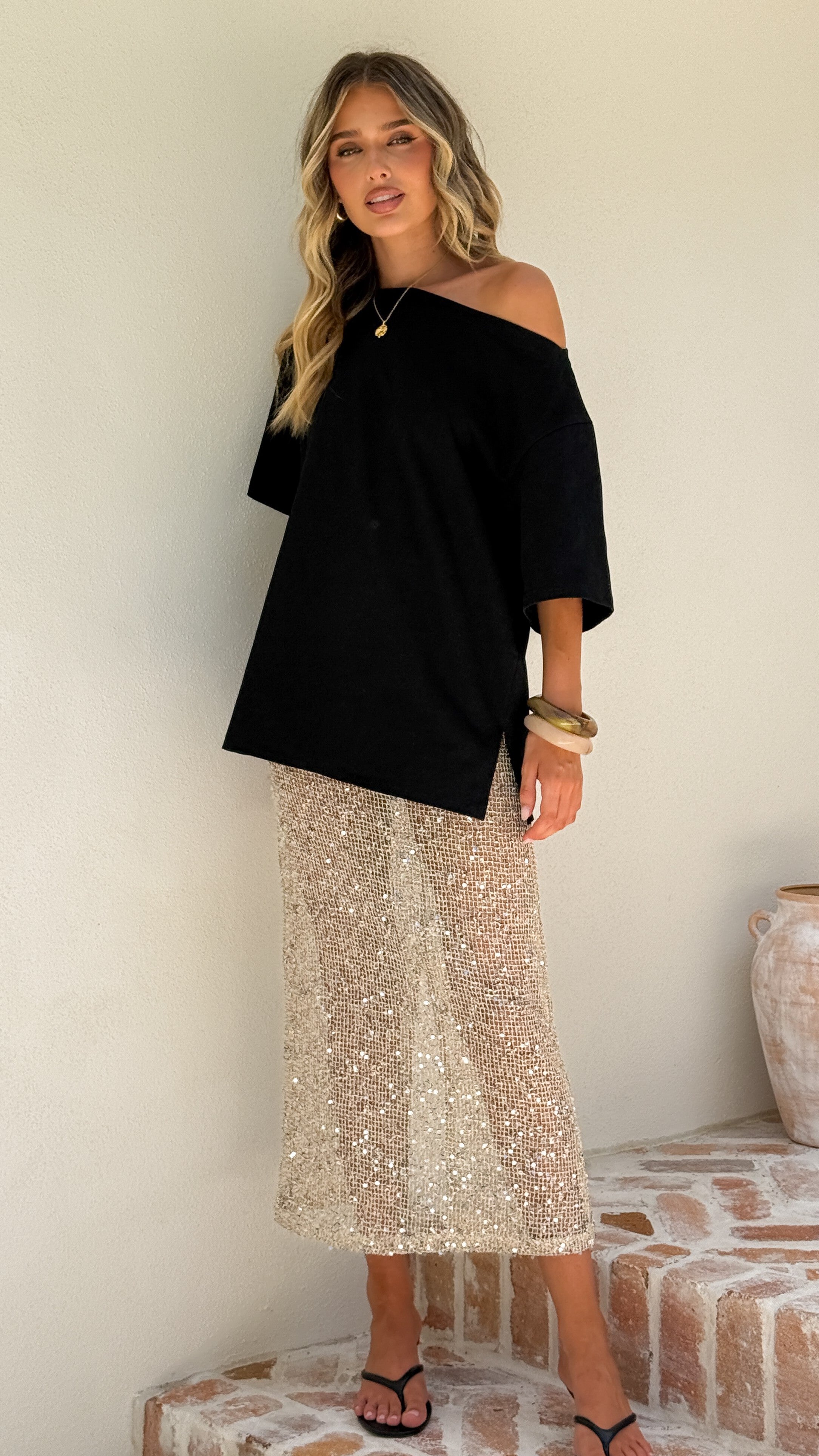 Verlo Sequins Maxi Skirt - Beige - Billy J