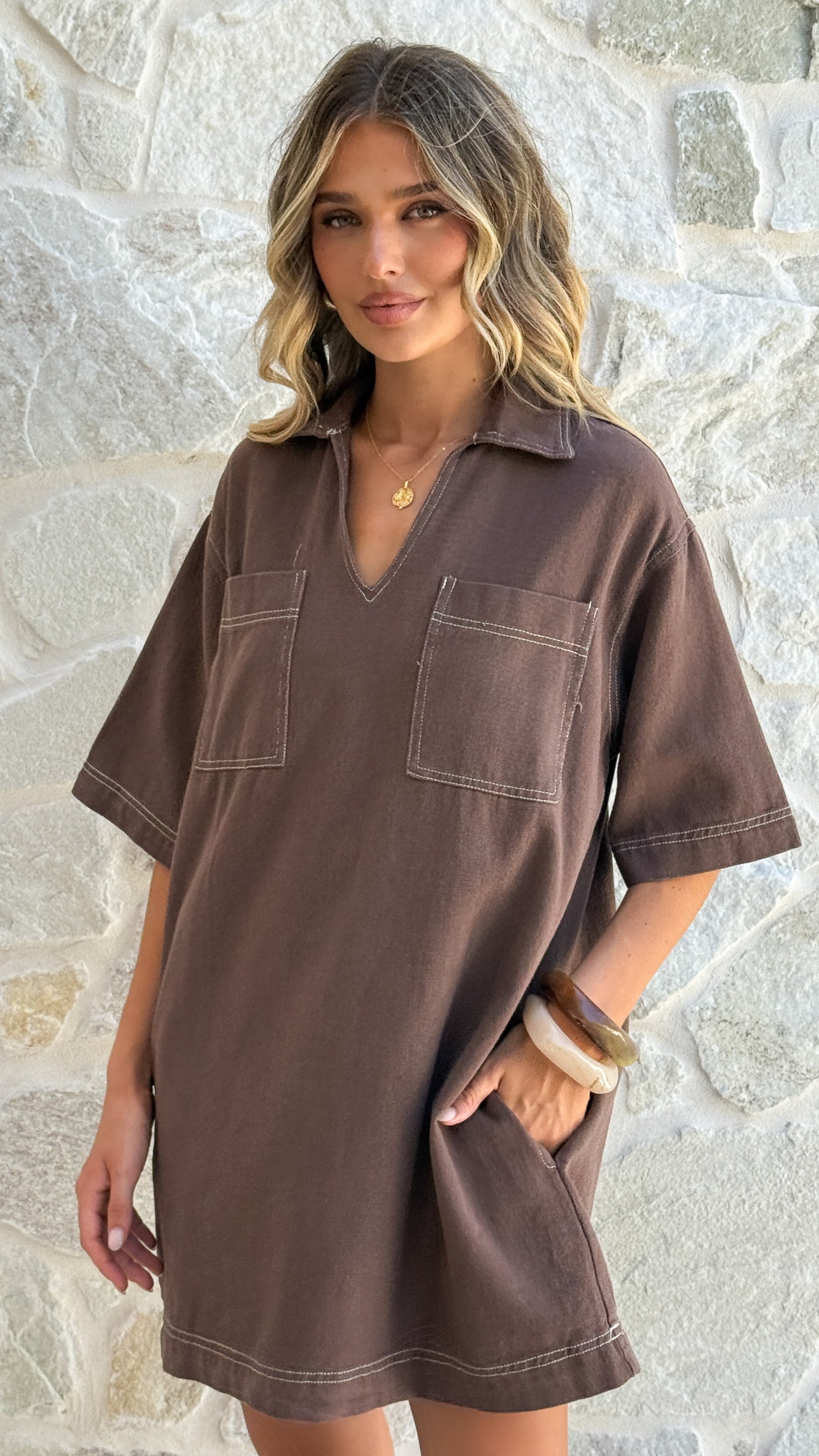 Ilia Denim Mini Dress - Chocolate - Billy J