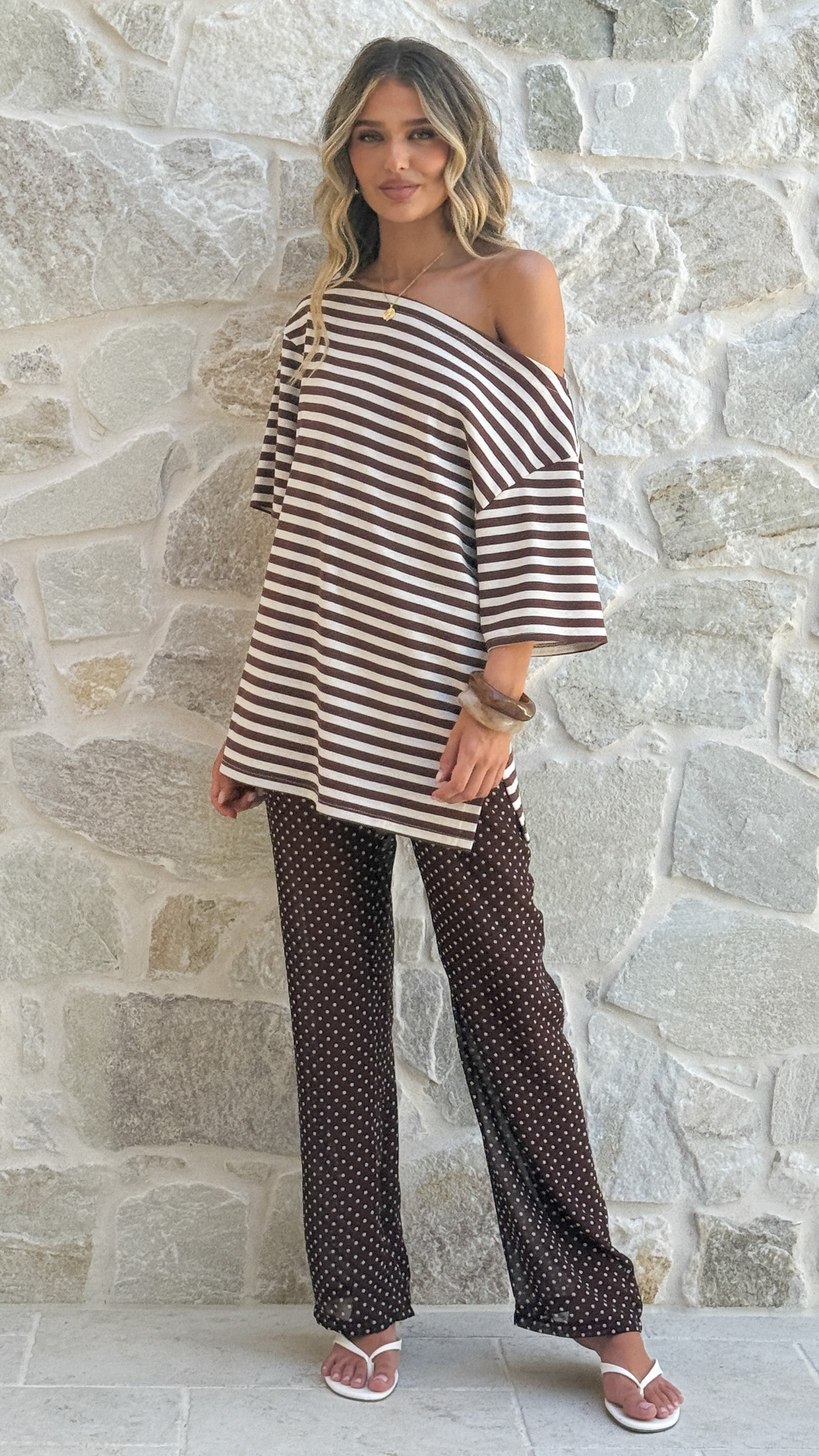 Reda Semi Sheer Pants - Chocolate/White Spot - Billy J