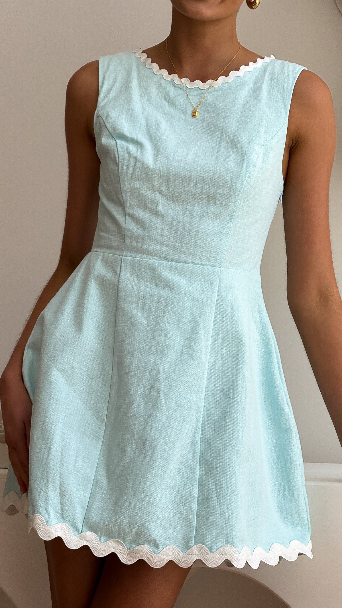 Aceline Mini Dress - Blue/White - Billy J
