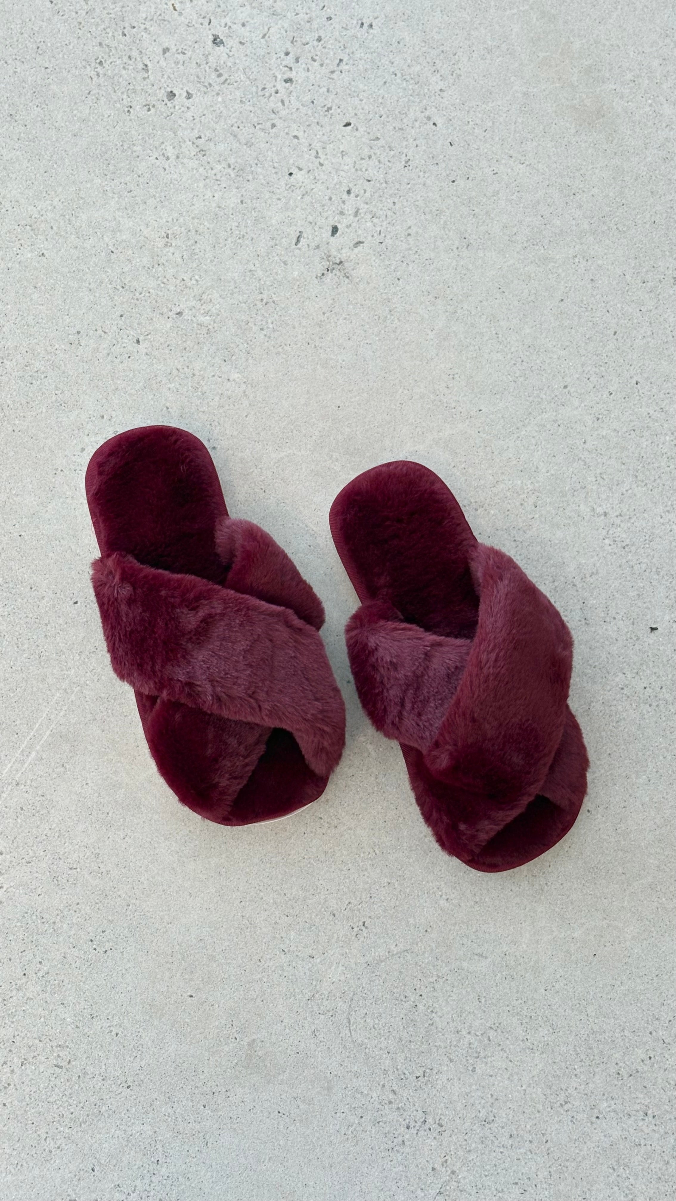Jessica Fluffy Slippers - Wine - Billy J