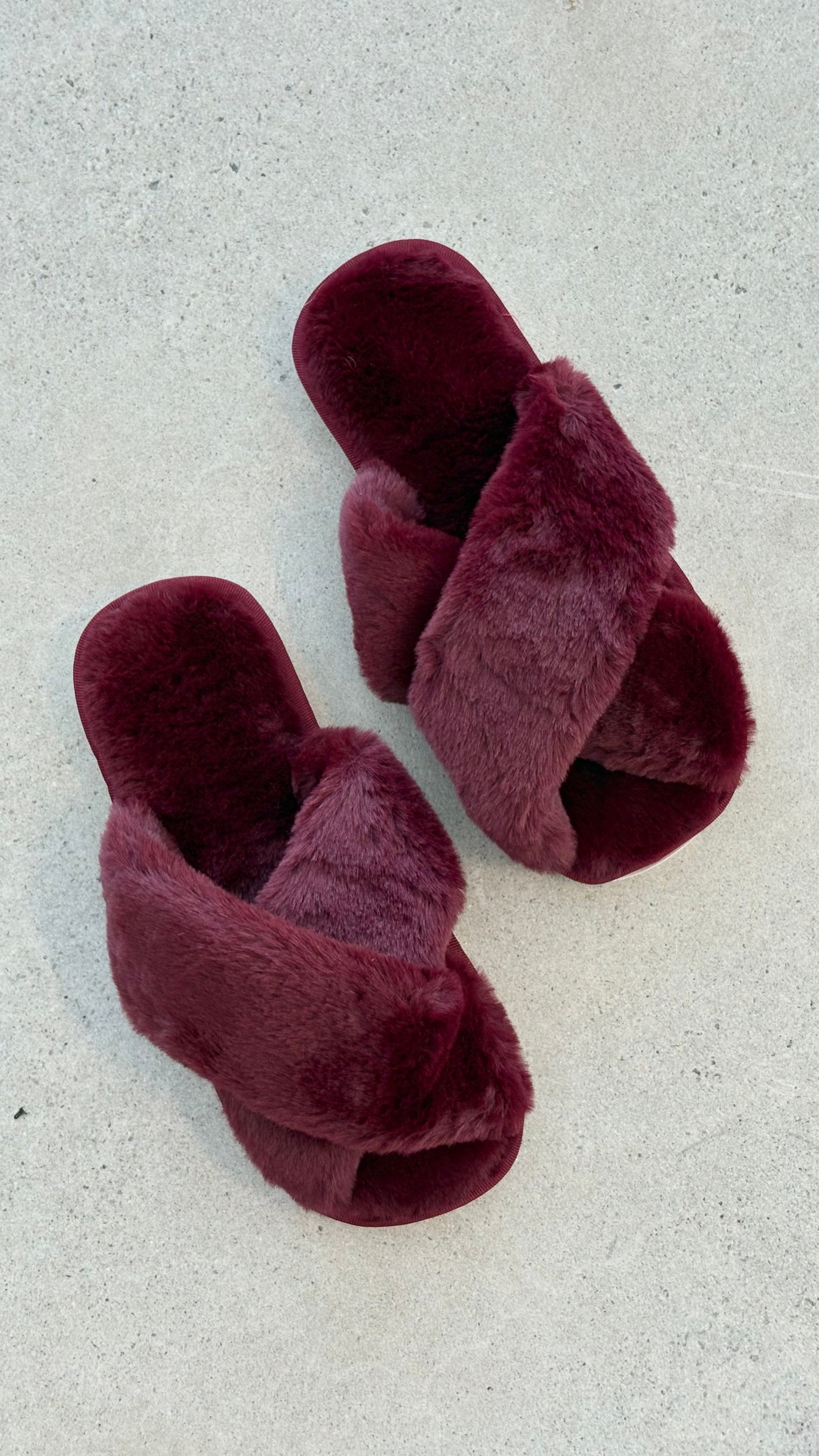Jessica Fluffy Slippers - Wine - Billy J