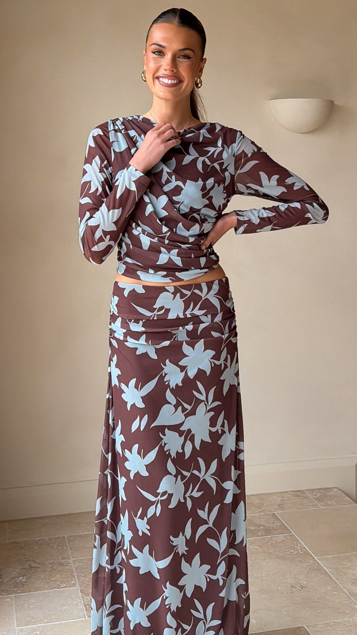 Ellita Maxi Skirt - Chocolate/Blue Print - Billy J