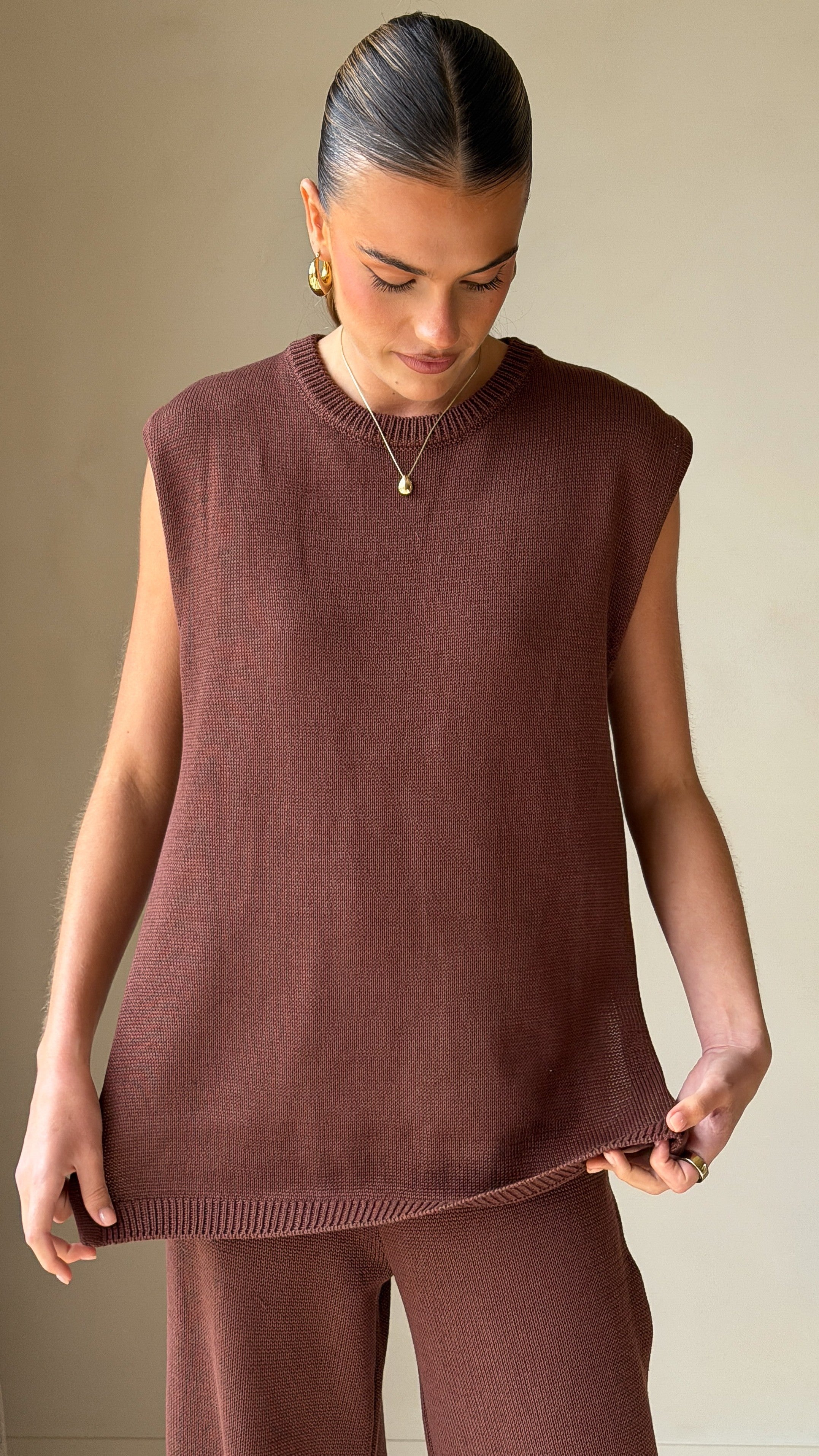 Florentine Knit Vest and Pants Set - Chocolate - Billy J