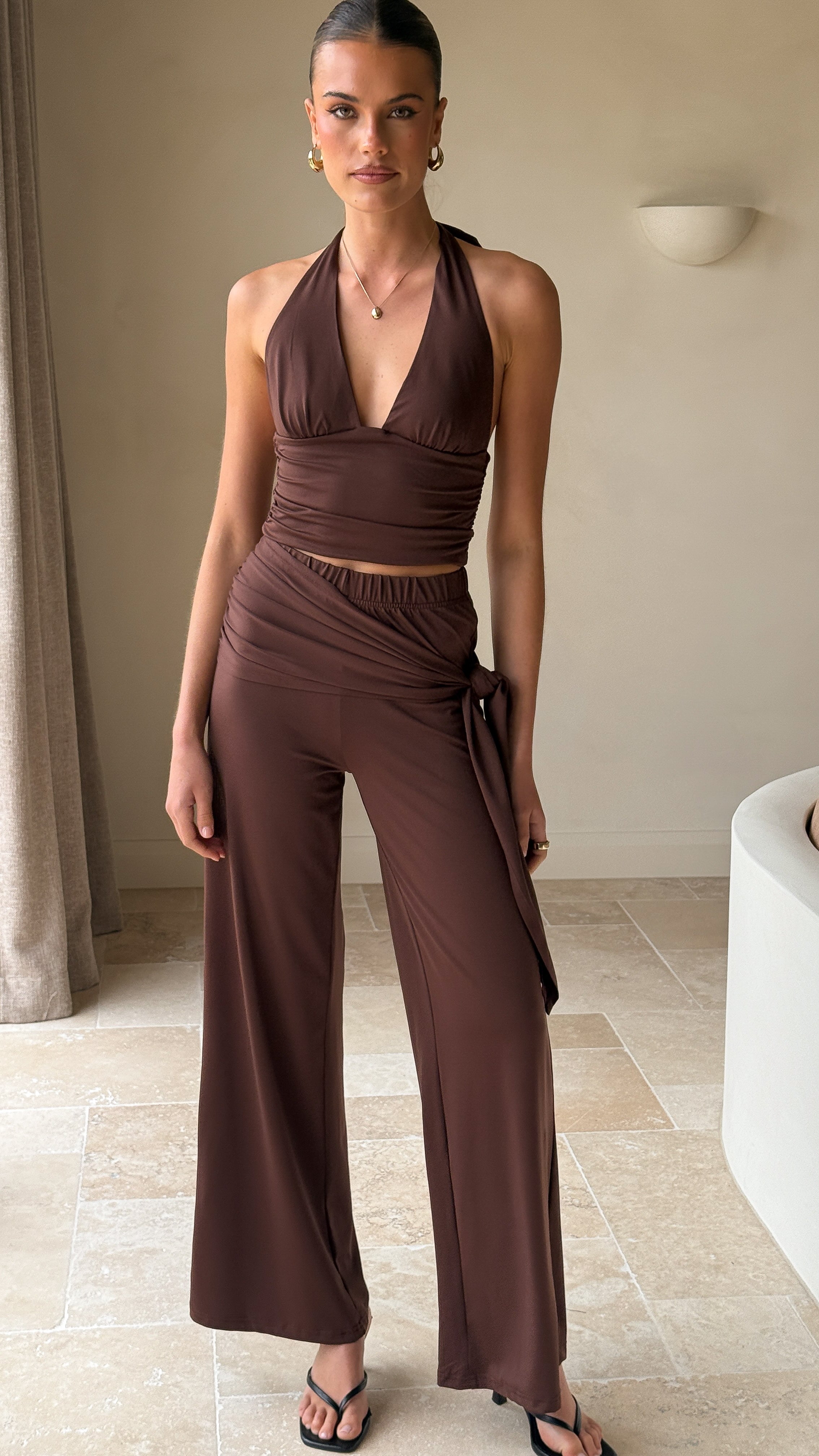 Sarki Wrap Waist Pants - Chocolate - Billy J