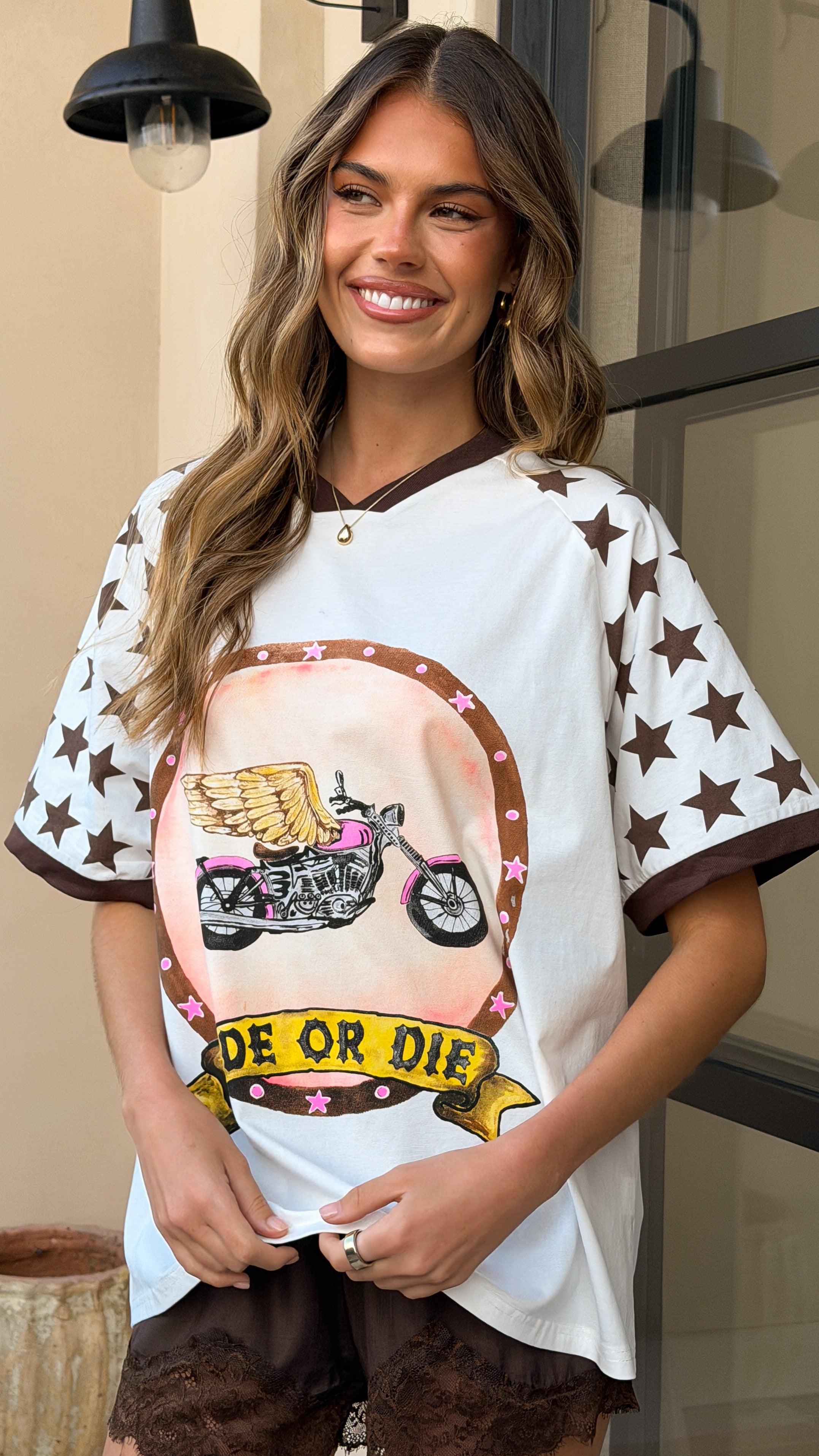 Ride Or Die Oversized T-Shirt - White/Brown - Billy J