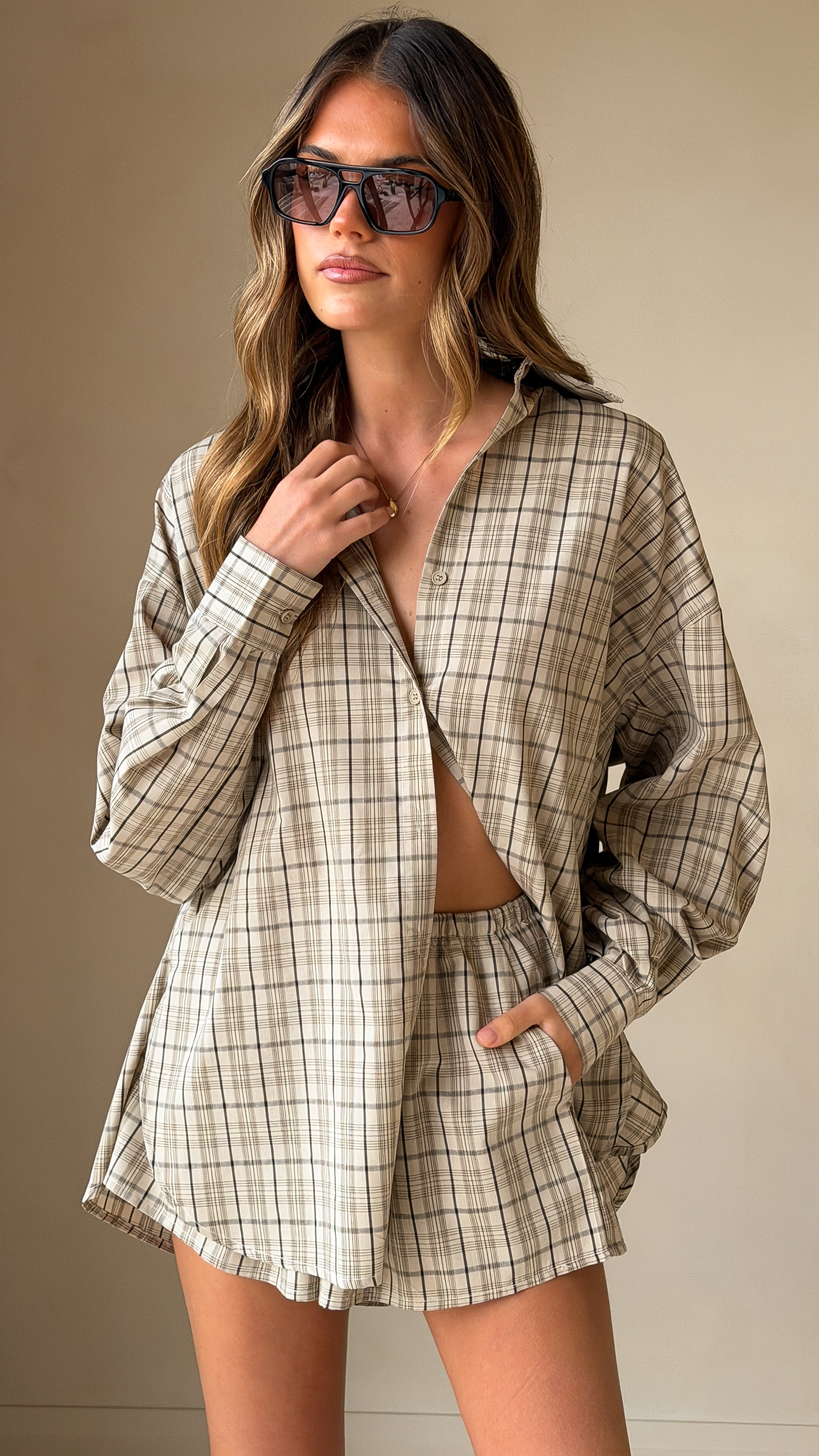 Arli Shorts - Beige/Brown Plaid - Billy J