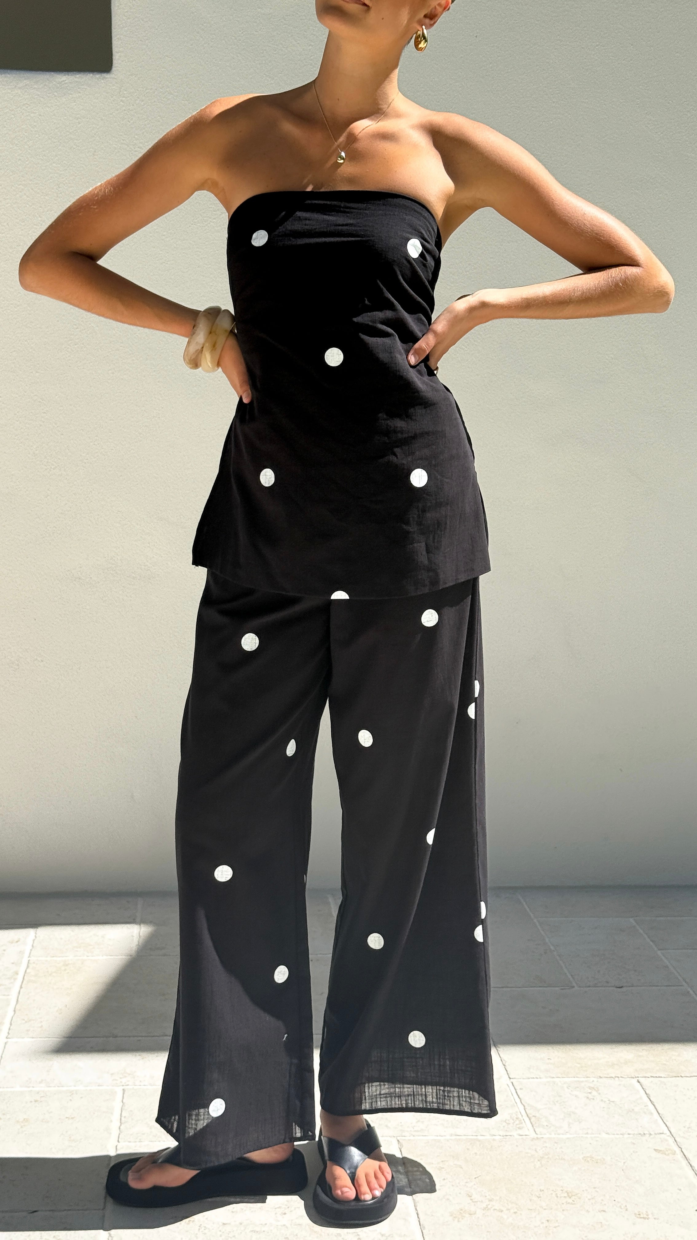 Kailani Strapless Top and Pants Set - Black/White Polka - Billy J
