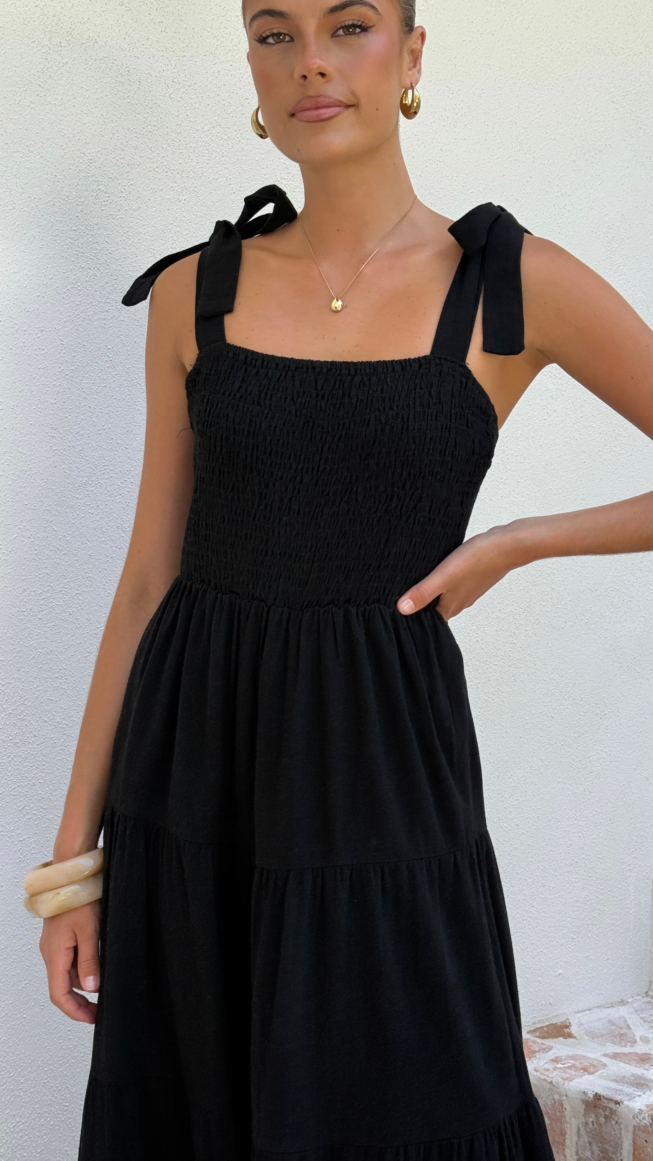 Carlina Tiered Maxi Dress - Black - Billy J
