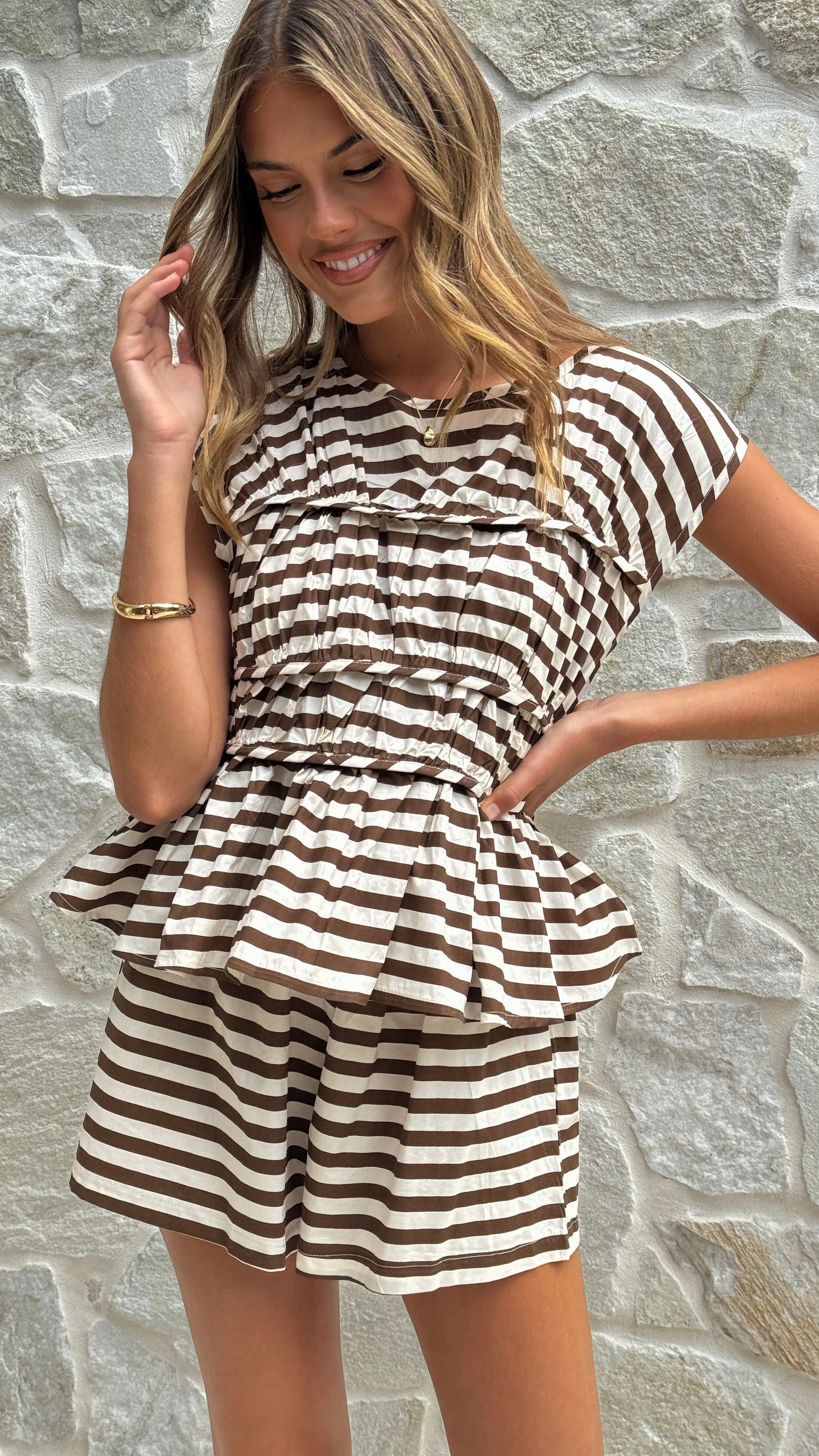 Kienna Shorts - Chocolate/Beige Stripe - Billy J