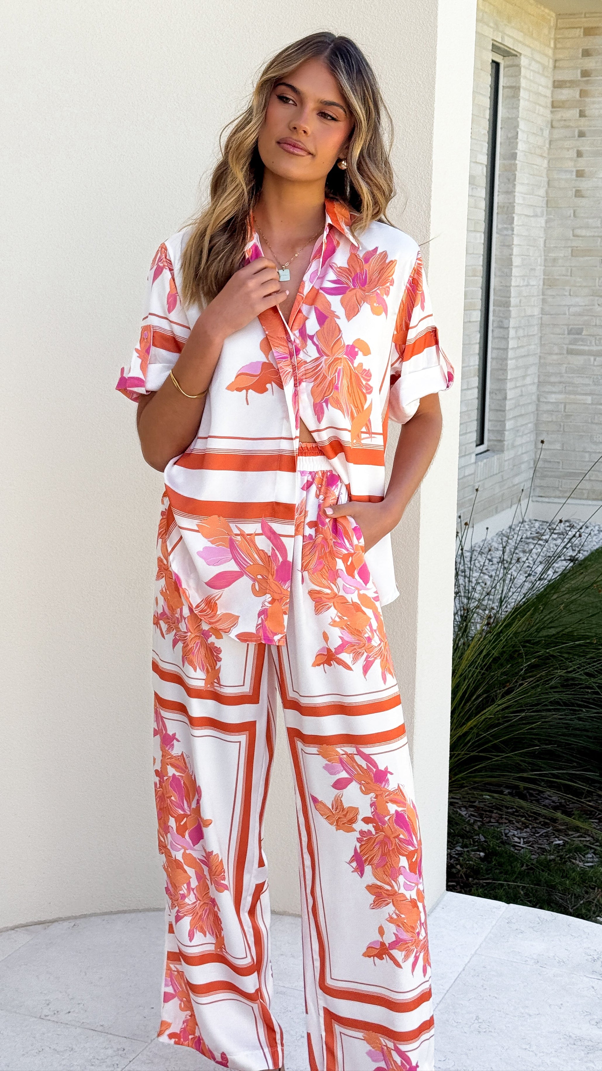Valene Pants - Orange/White Print - Billy J
