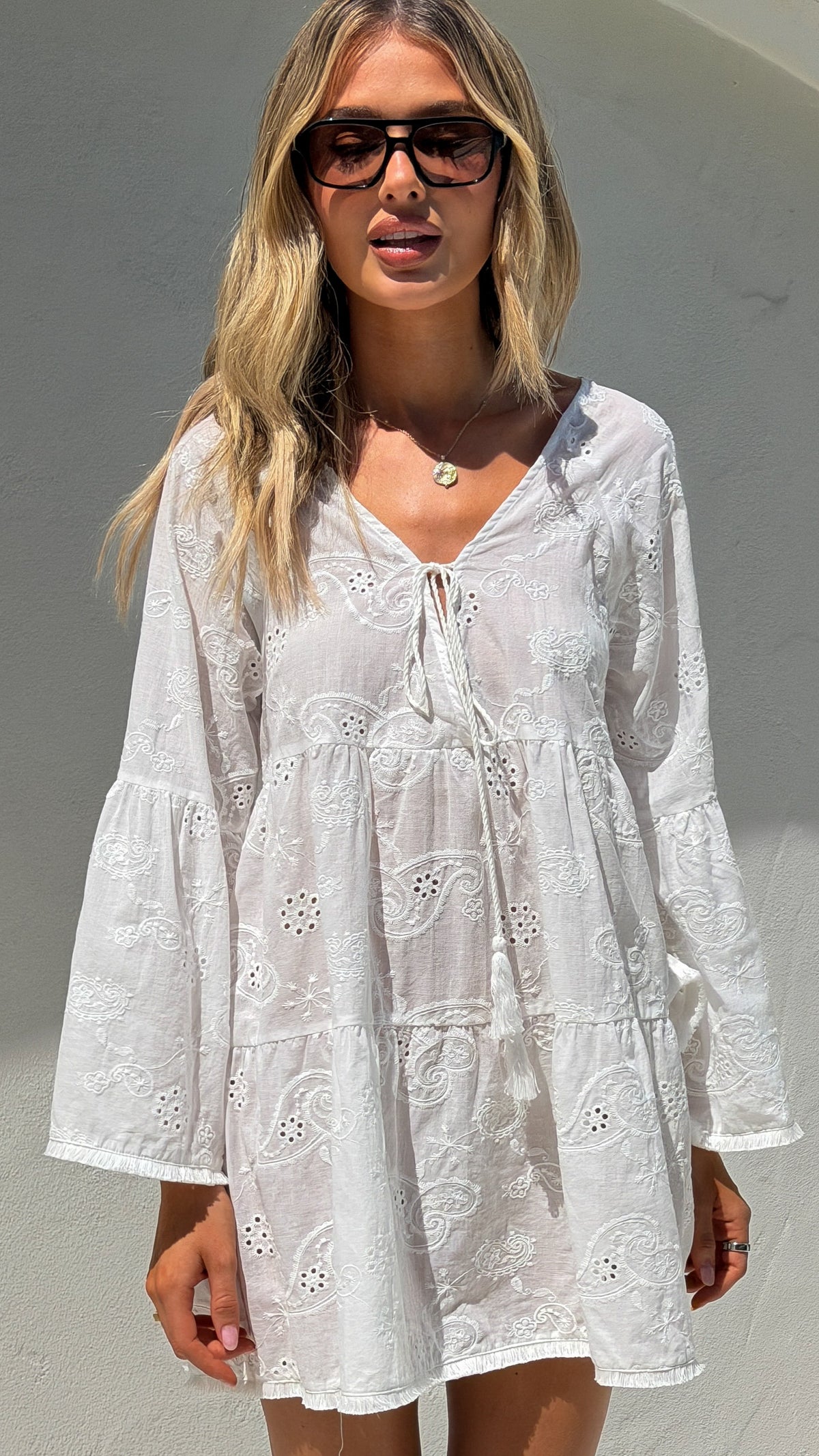 Burton Tiered Mini Dress - White - Billy J