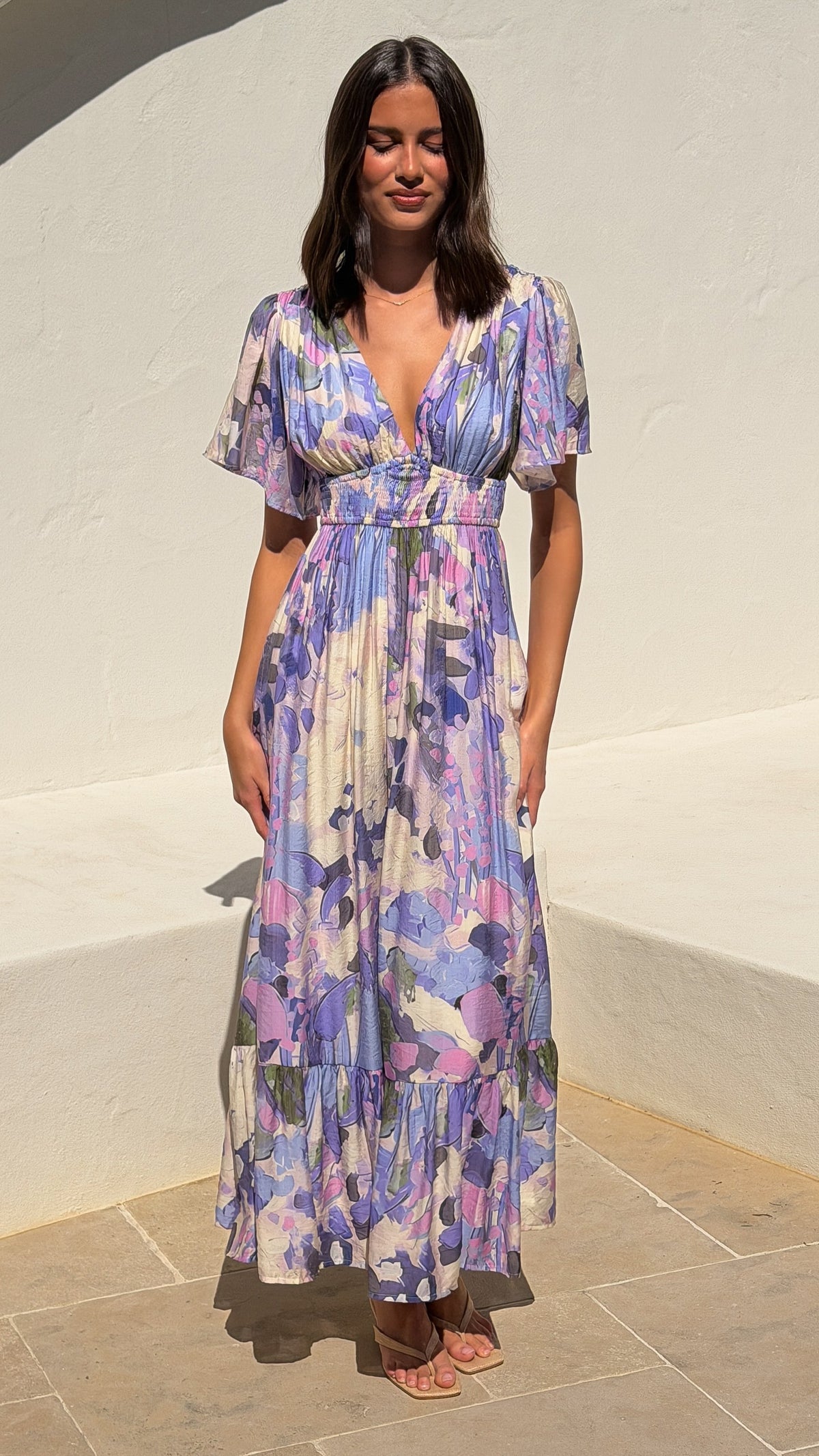 Ines Maxi Dress- Purple Print - Billy J