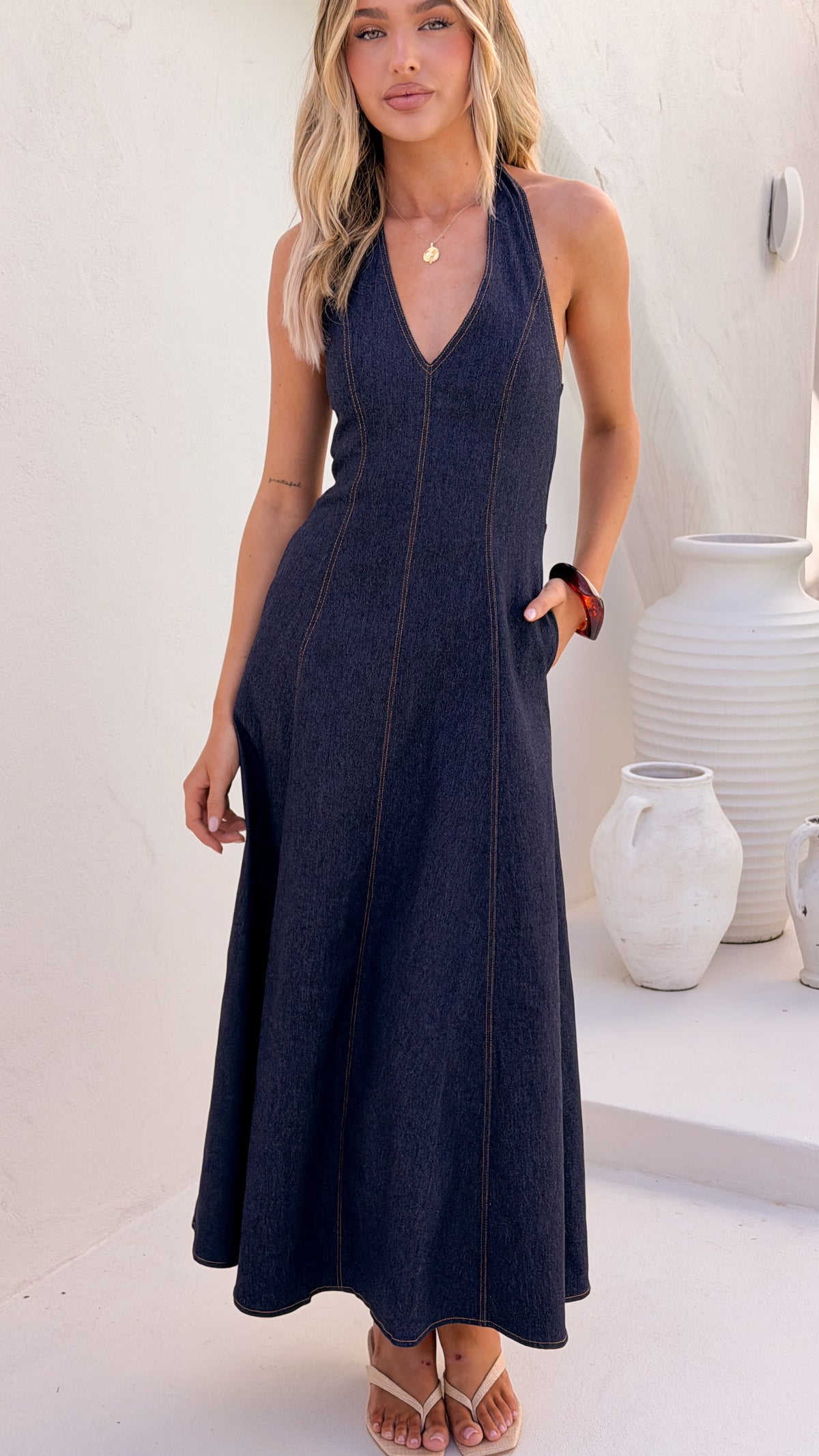 Alliana Maxi Dress - Dark Denim - Billy J