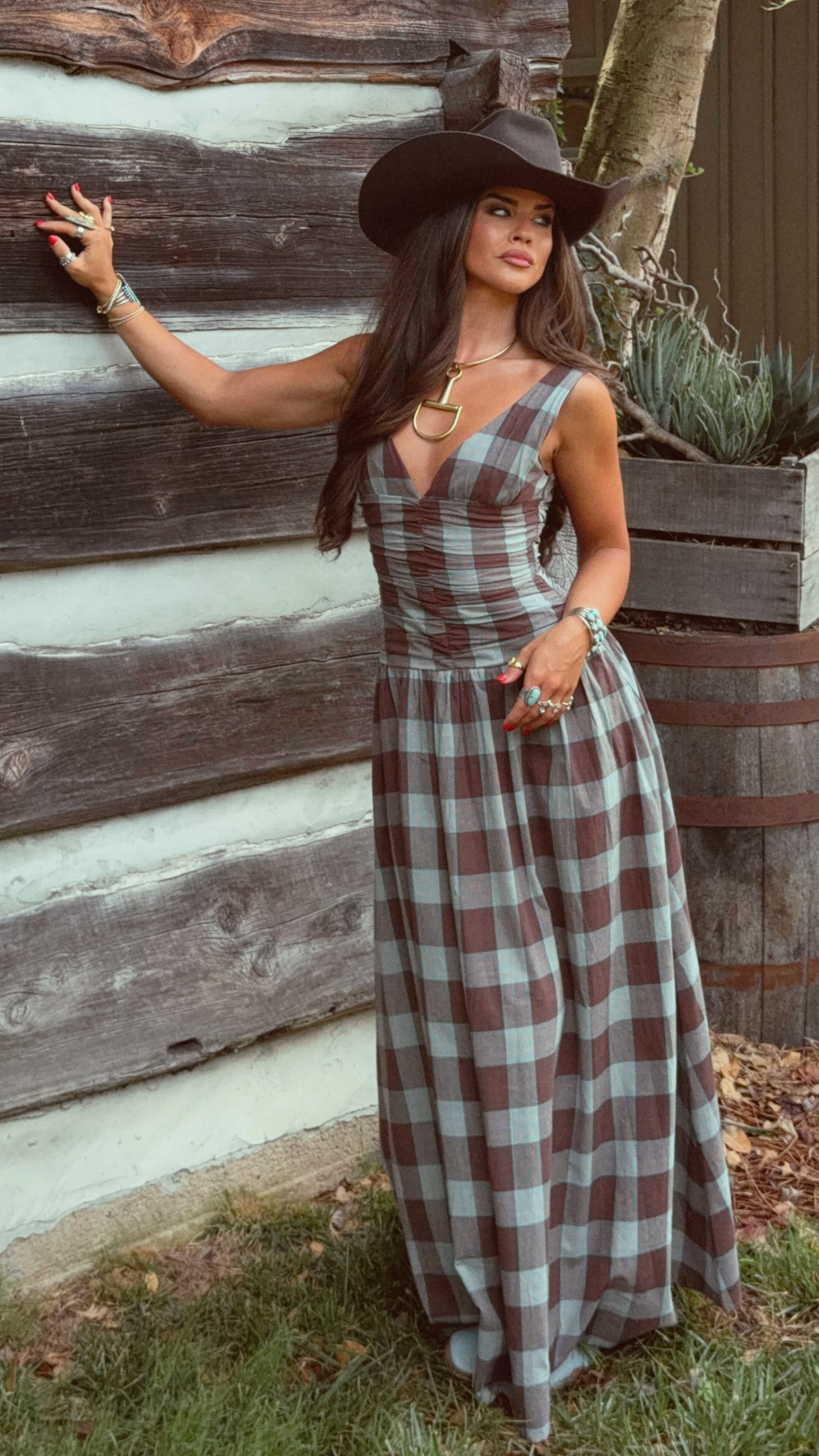 Sanya Maxi Dress - Chocolate Check - Billy J