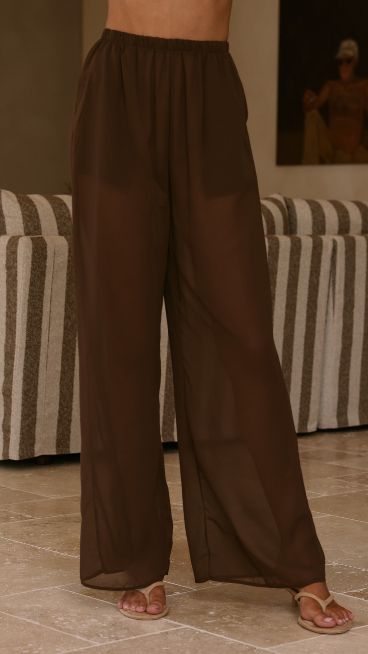 Zaire Long Line Sheer Top and Pants Set - Chocolate - Billy J