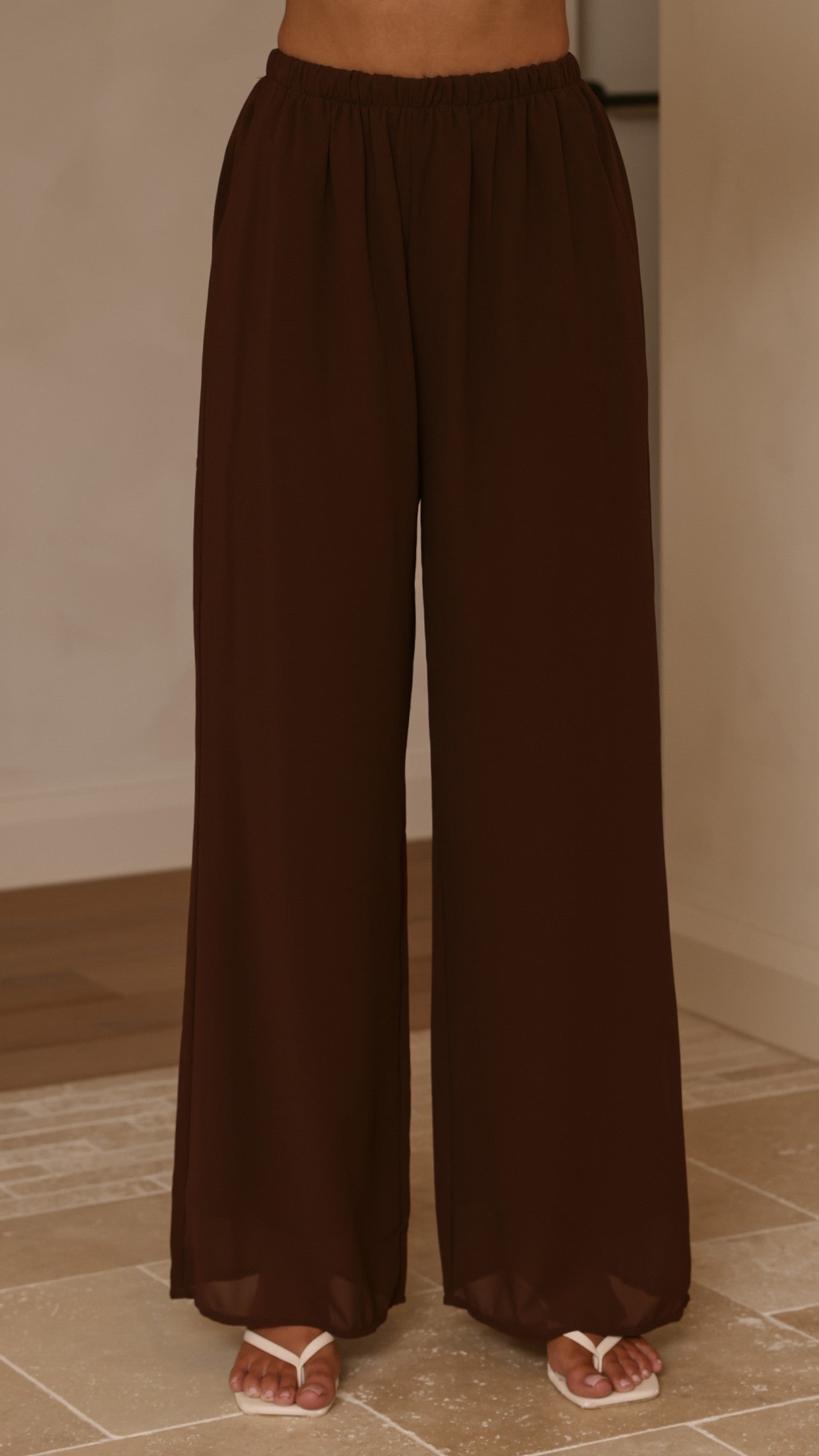 Zabrina Semi Sheer Strapless Top and Pants Set - Chocolate - Billy J