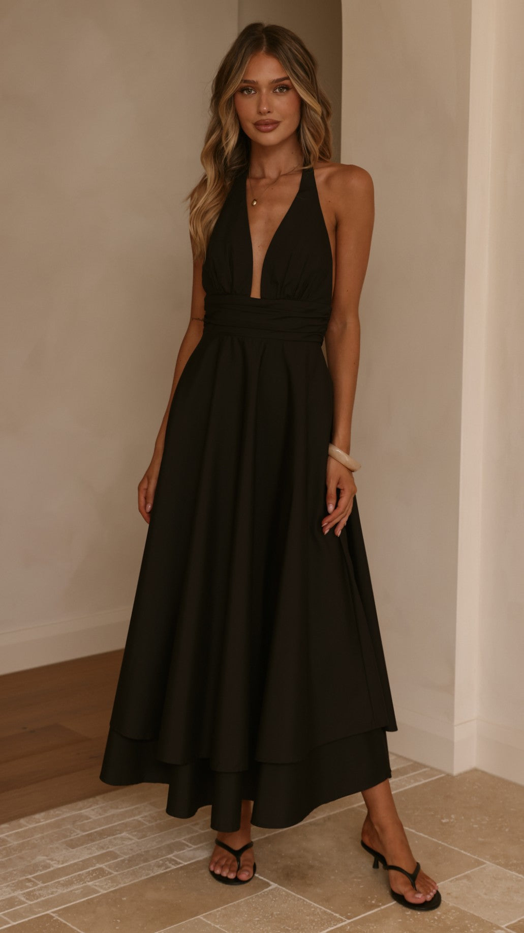 Kathy Halter Neck Maxi Dress - Black - Billy J