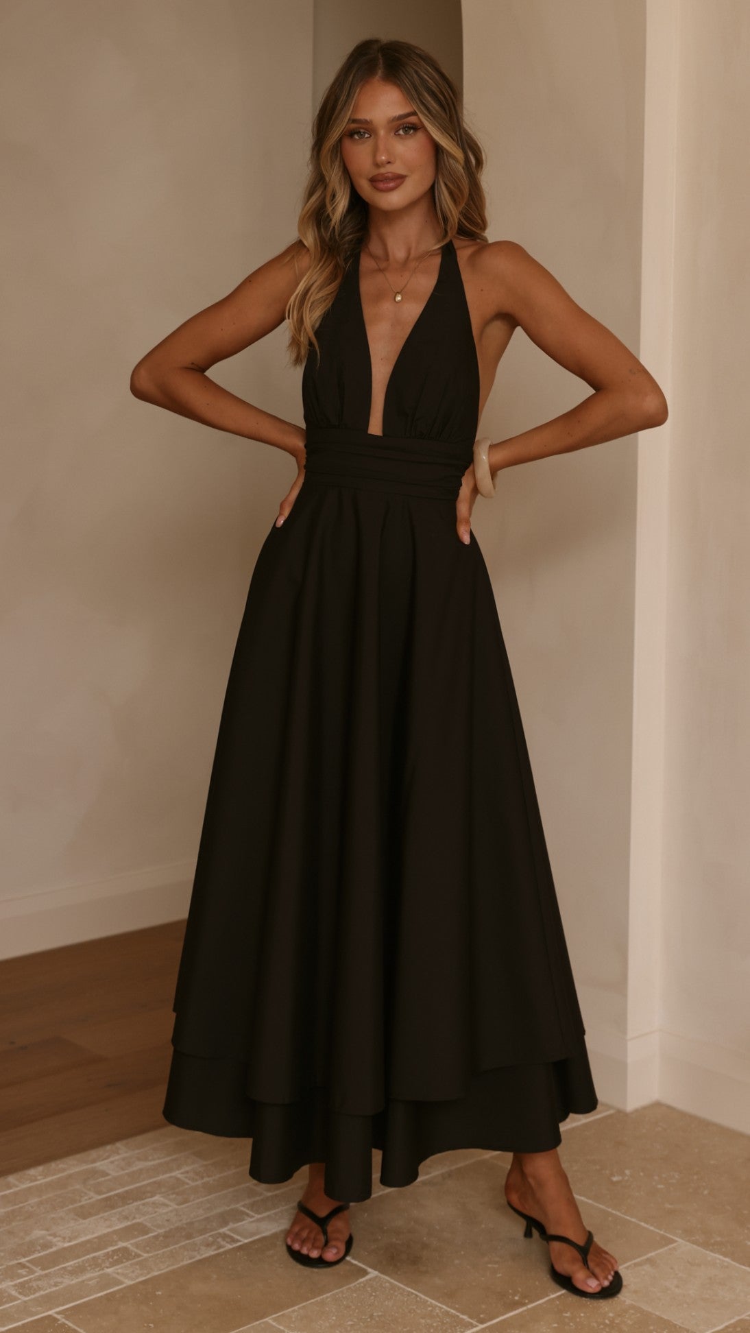 Kathy Halter Neck Maxi Dress - Black - Billy J