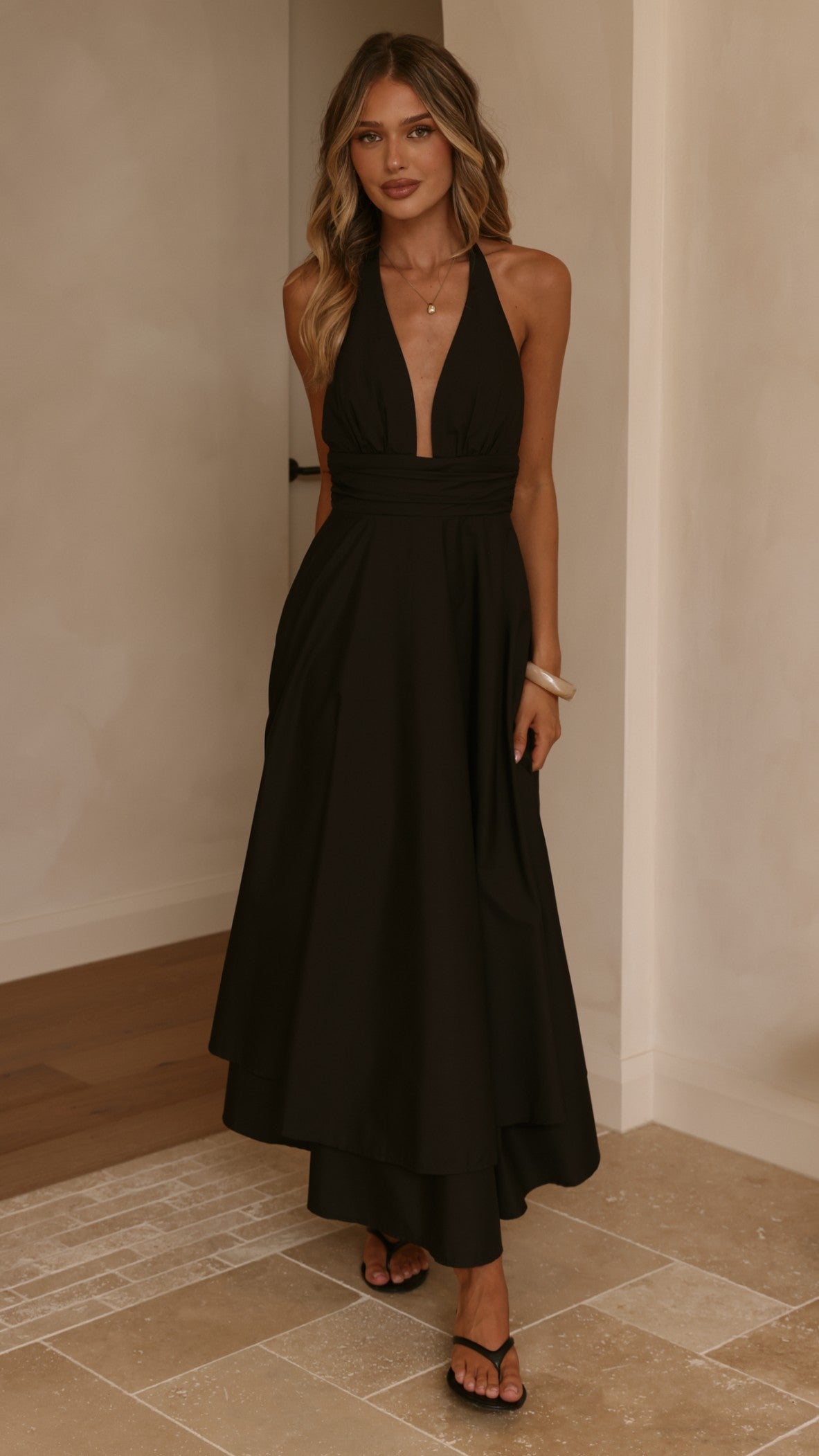 Kathy Halter Neck Maxi Dress - Black - Billy J