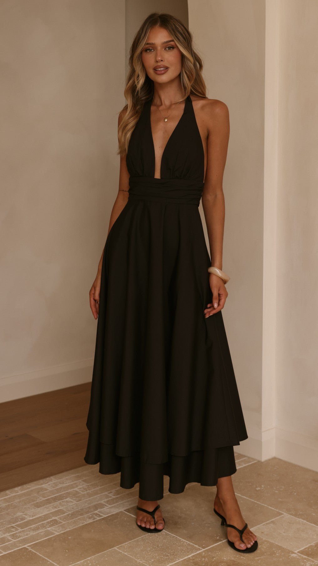 Kathy Halter Neck Maxi Dress - Black - Billy J