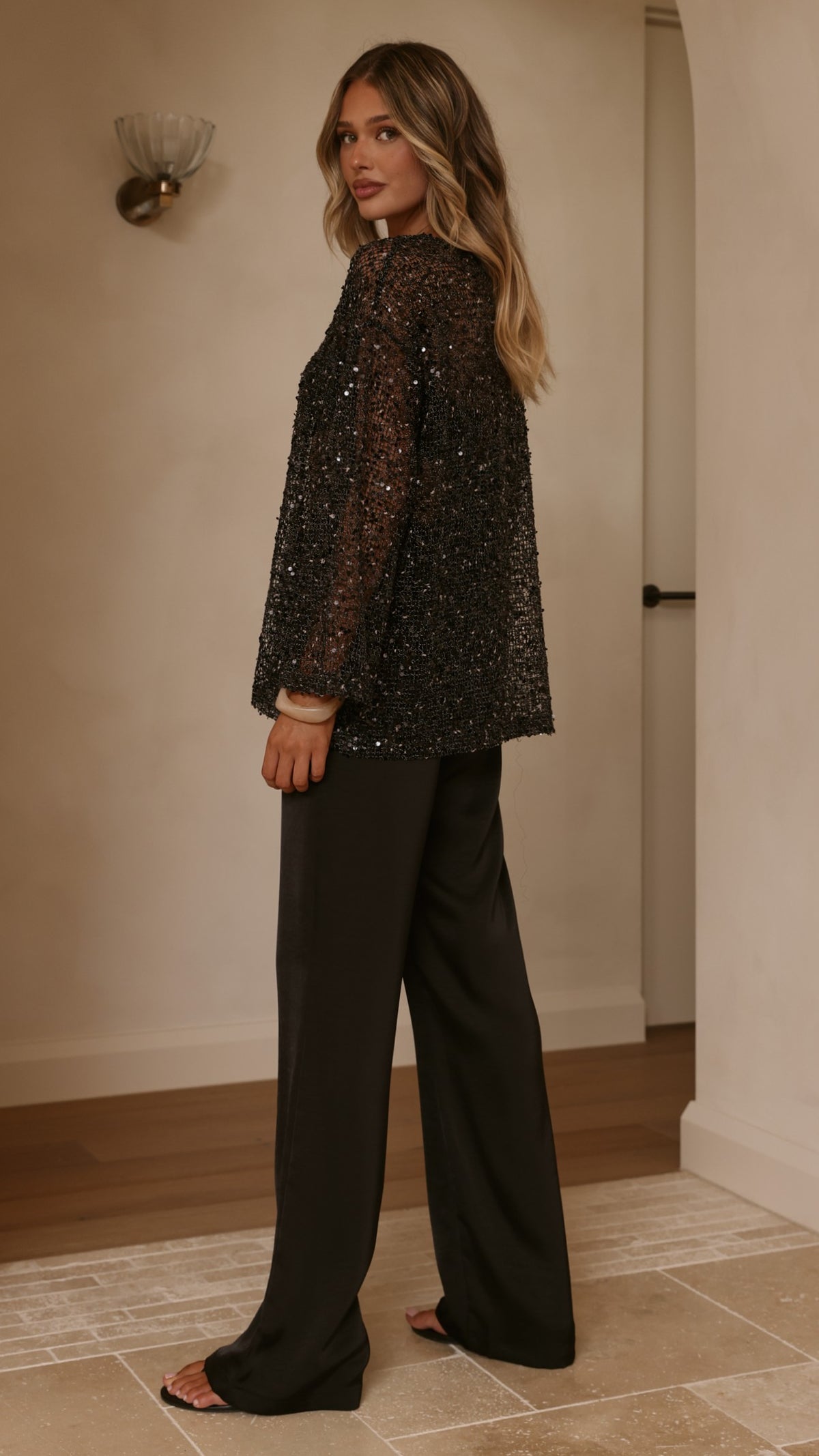 Zahni Sequins Long Sleeve Top - Black - Billy J