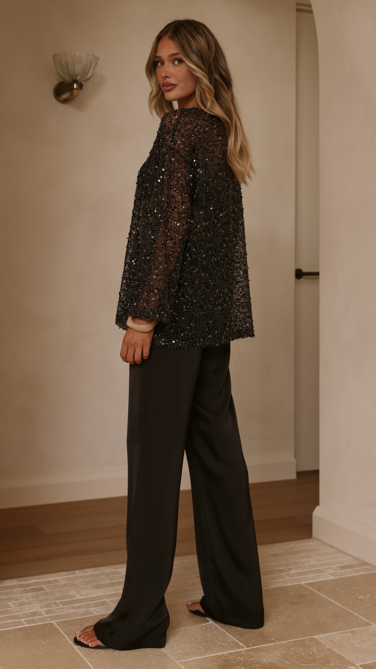 Zahni Sequins Long Sleeve Top - Black - Billy J